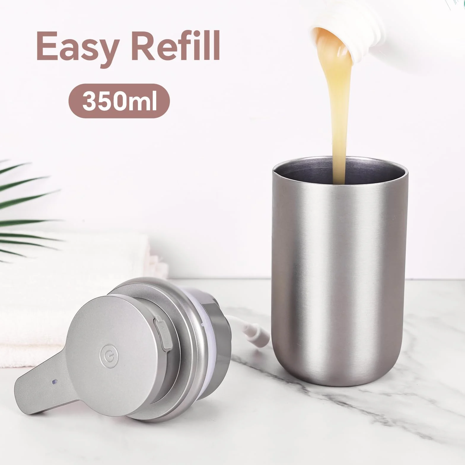 Dispensador automático de jabón, dispensador de jabón de Manos de Acero Inoxidable para baño, Cocina, Recargable, Bomba de jabón de Manos sin Contacto, 12 onzas