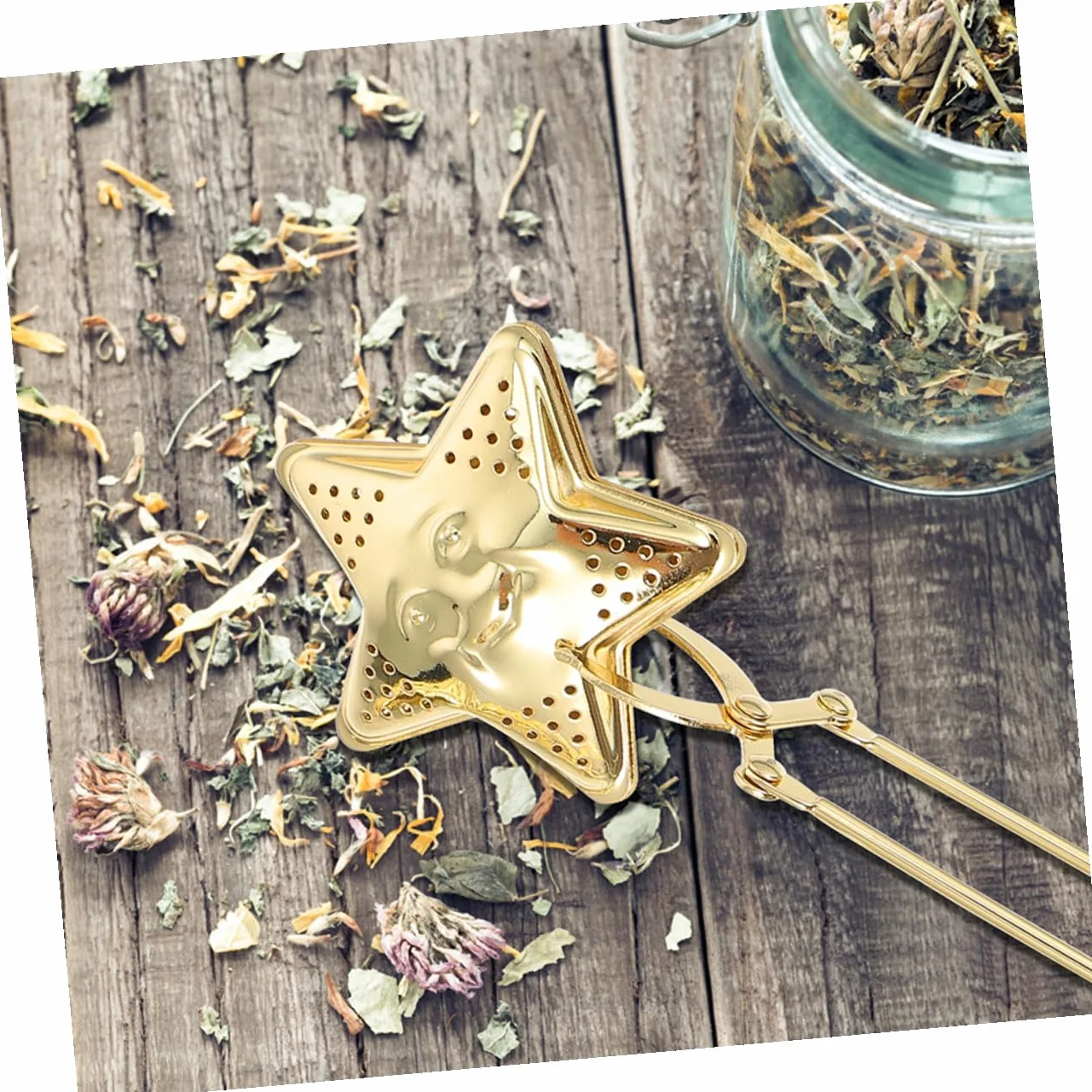 TOYANDONA Colador de Té de Acero Inoxidable con Mango Filtro Infusionador para Sueltas Diseño Estrella y Luna Práctico y Duradero para Tazas y Teteras