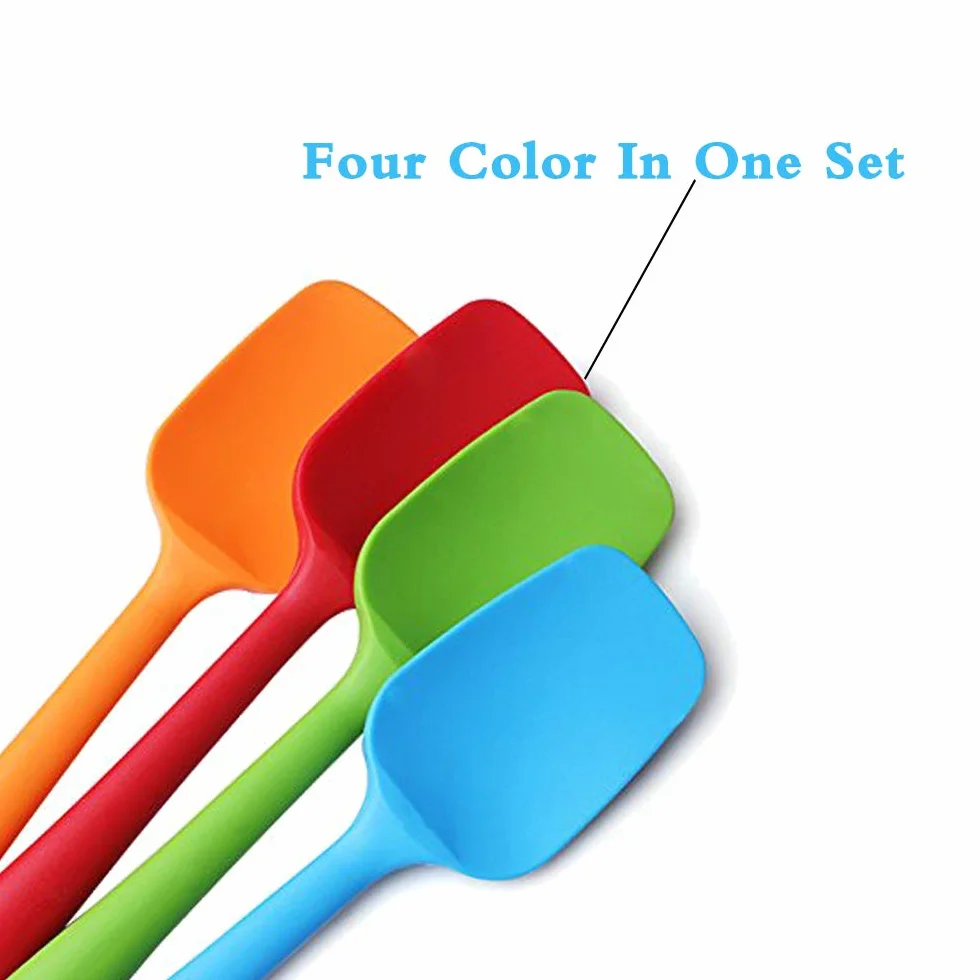 Juego de espátulas de silicona (4 piezas, resistente al calor, espátulas de goma antiadherentes, aptas para lavavajillas, sin costuras, con núcleo de acero inoxidable, multicolor