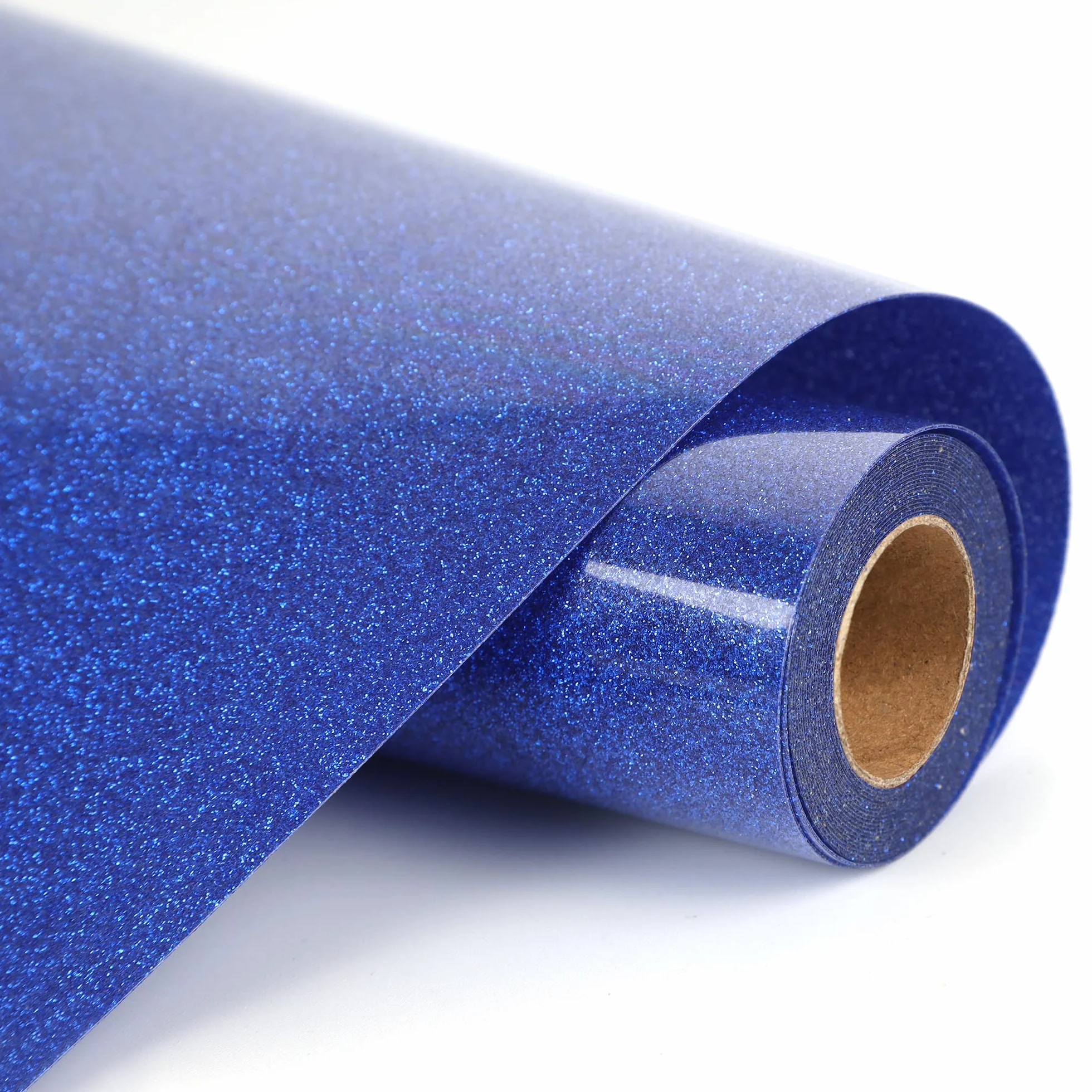 Rollo de vinilo de transferencia de calor HTV con purpurina, color naranja de 12 pulgadas por 9 pies, elástico de poliuretano para camiseta para silueta y camafeo (9 pies, azul real brillantina)