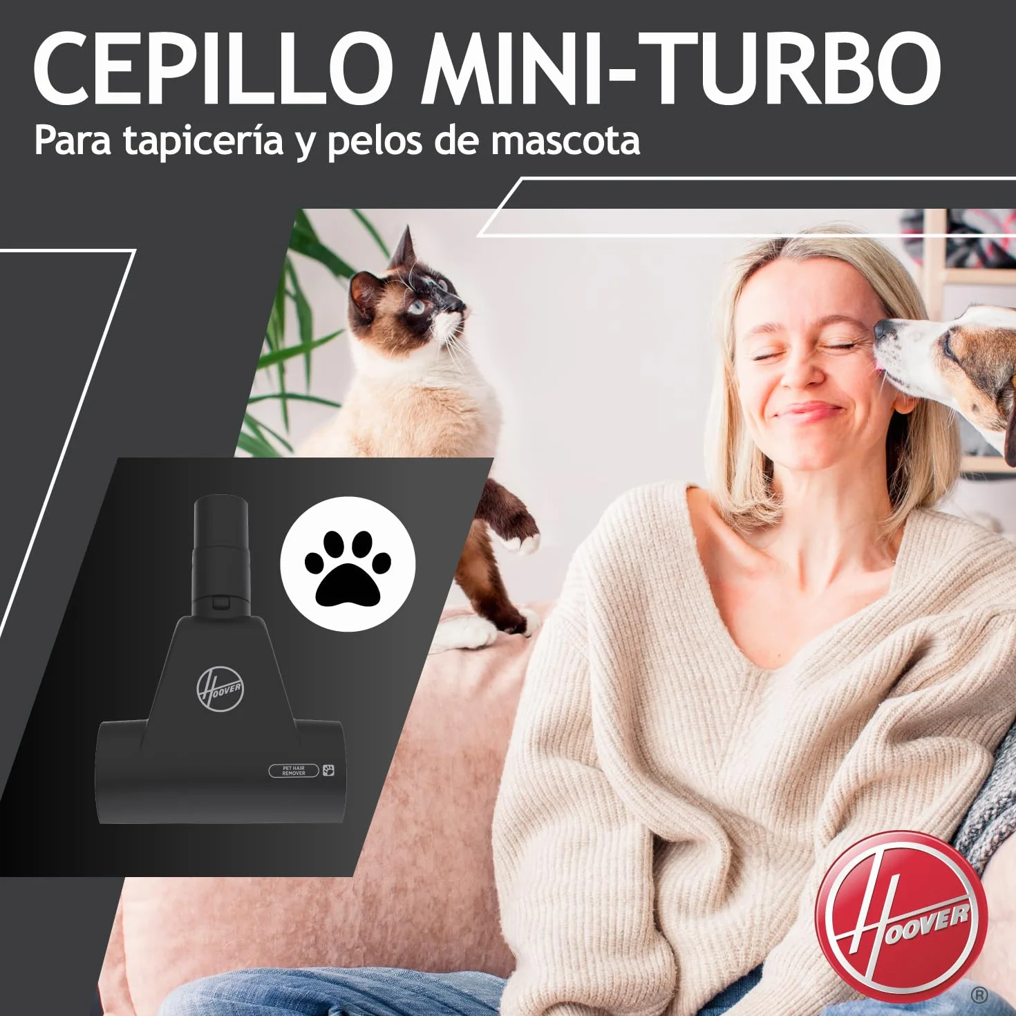 Hoover 39002259 H-Power 300 HP320PET, Aspiradora sin Bolsa Trineo, Tobera Turbo Pelo Mascotas y Tapicería, Compacta, Ciclónico, Selfdust Clean, 850W, Filtro Epa, 75dba, Cable 7 m, Negro, Depósito 2 l