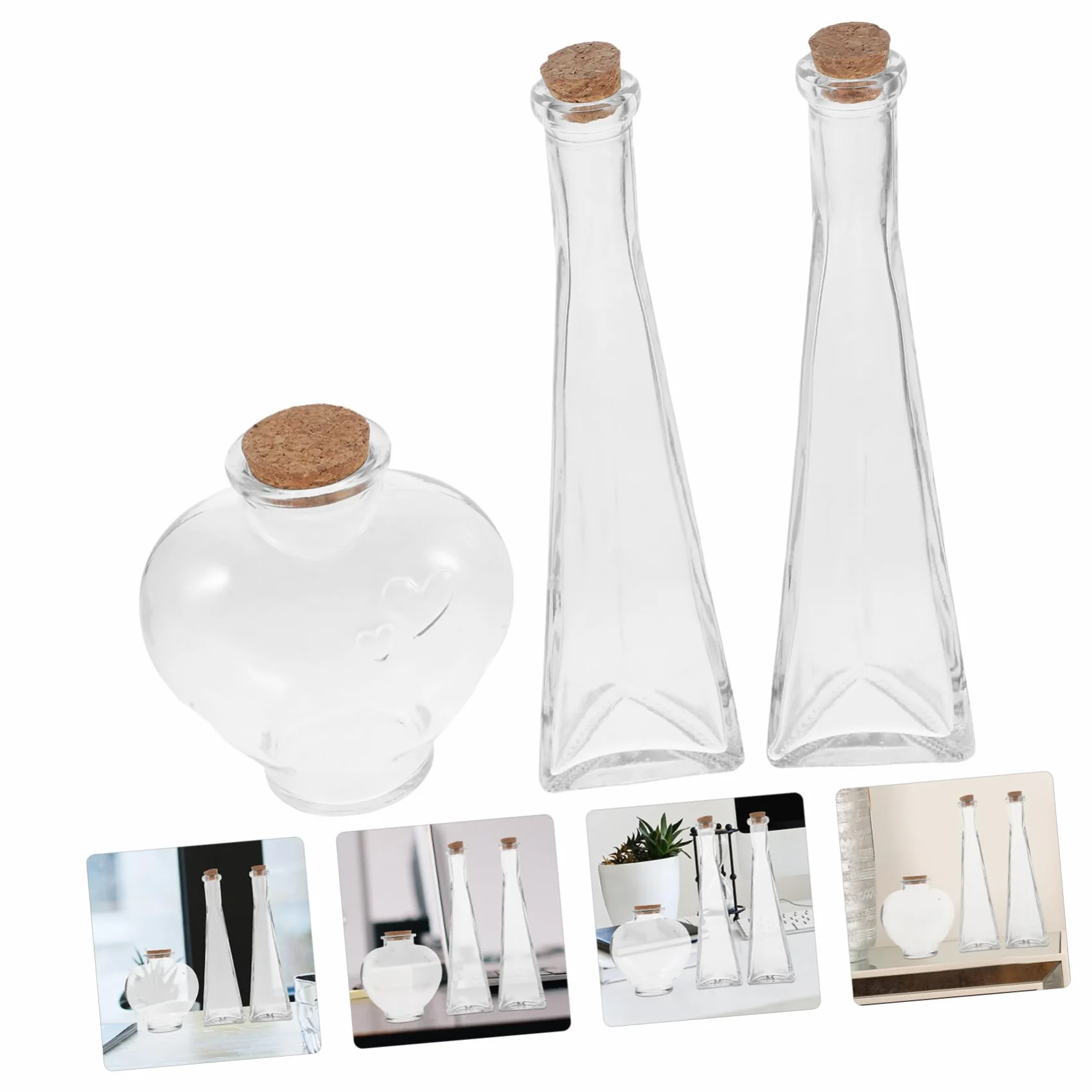 Botellas Decorativas de Cristal para Ceremonias de Boda, Juego de 3 Tarros de Arena con Forma de Corazón