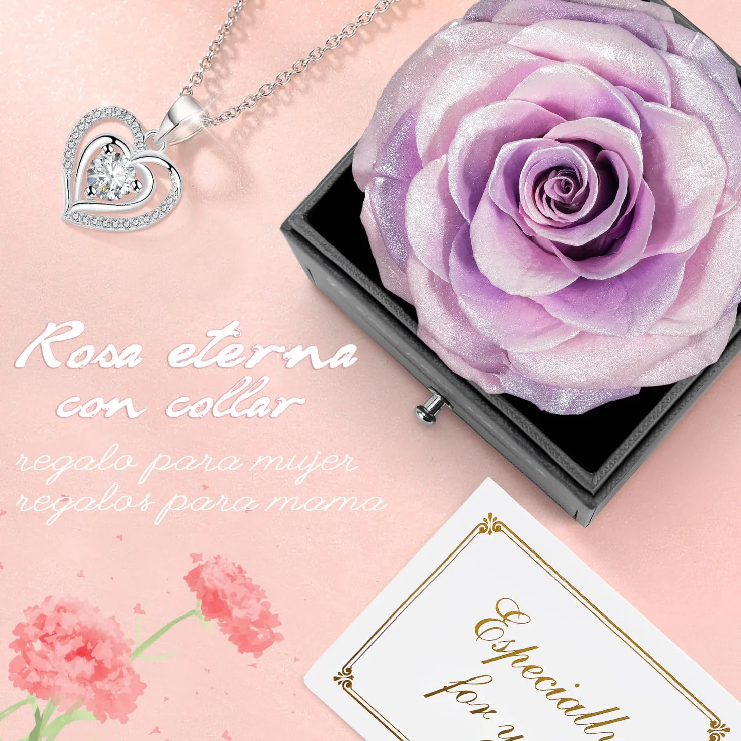 Miofula Flores Preservadas Caja de Regalo con Collar y Aretes para Mujer