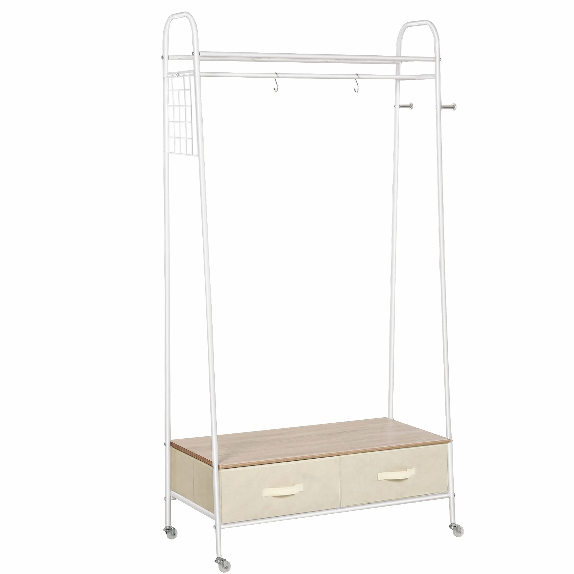 HOMCOM Perchero Metálico con Ruedas para Ropa con Riel Cajones 99x47x185cm | Colgador para Ropa, Estantes, Organizar Bolsos Zapatos, Hogar Vestidor Pasillo