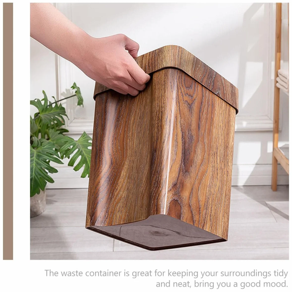 PRETYZOOM Cubo de Basura de Imitación de Madera, 11l, Plástico, Abertura Amplia y Fácil Limpieza, para Baño y Estudio, Color Café