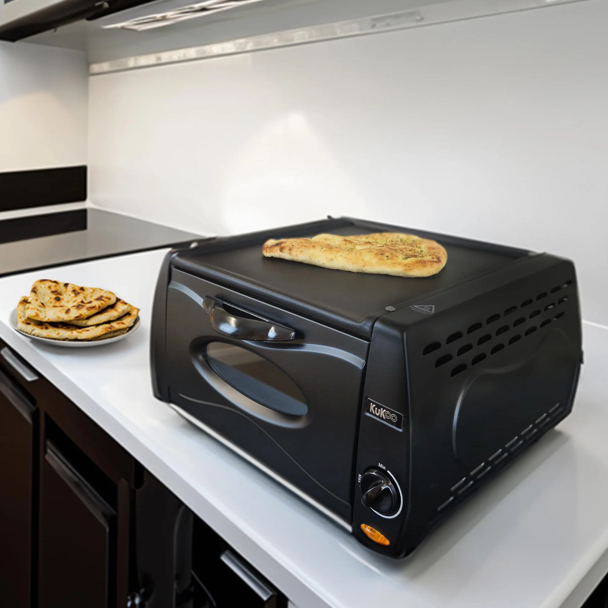 Horno Tandoor Mini Pizza Chapati Roti Lahmacun Manakish Naan Máquina para Pan Eléctrico Tandoori Aparato de Cocina Placa Superior Aluminio Vidrio