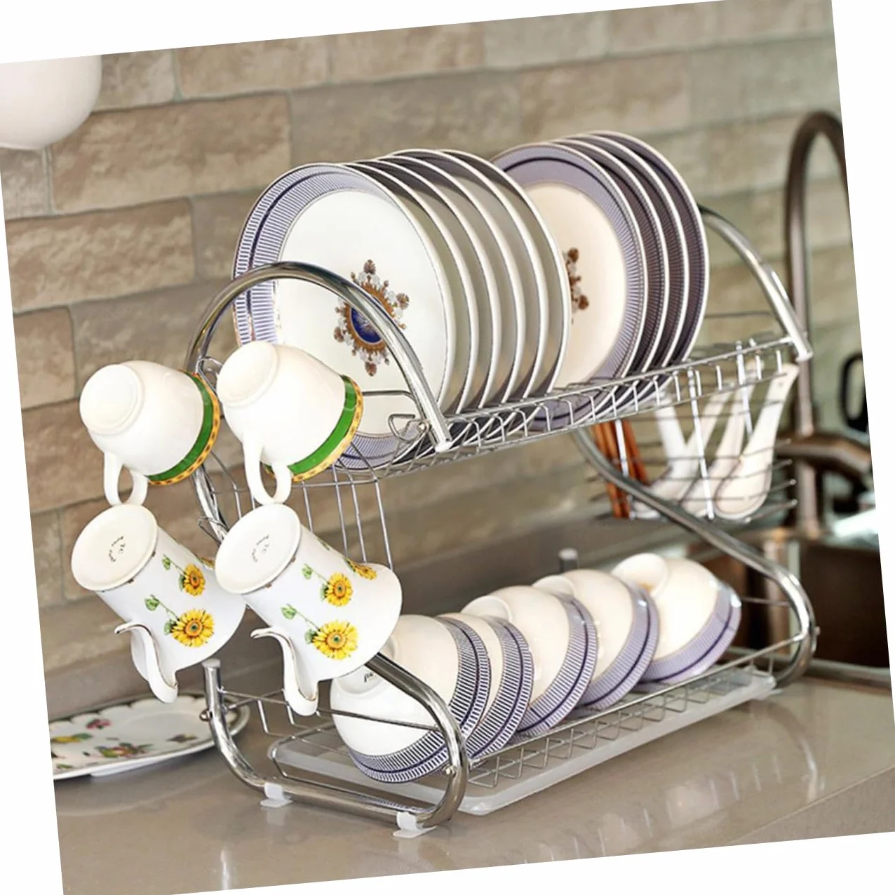 Alipis Escurridor Platos Rejilla Para Secar Diseño Compacto Bandeja Plástico Acero Inoxidable