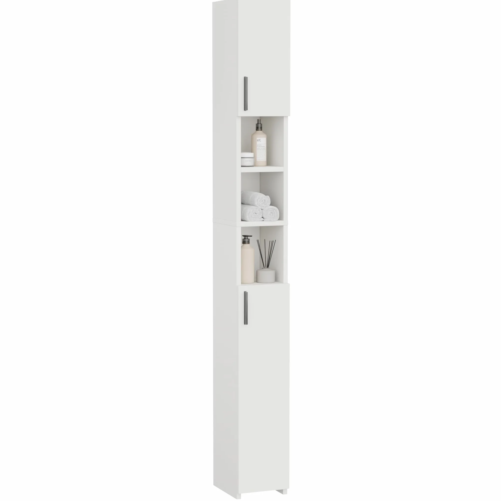 Mueble de Baño Alto y Estrecho, 2 Puertas, Blanco | Mueble Auxiliar de Baño, Estantería Ideal para Salón y Cocina, Columna de Almacenamiento