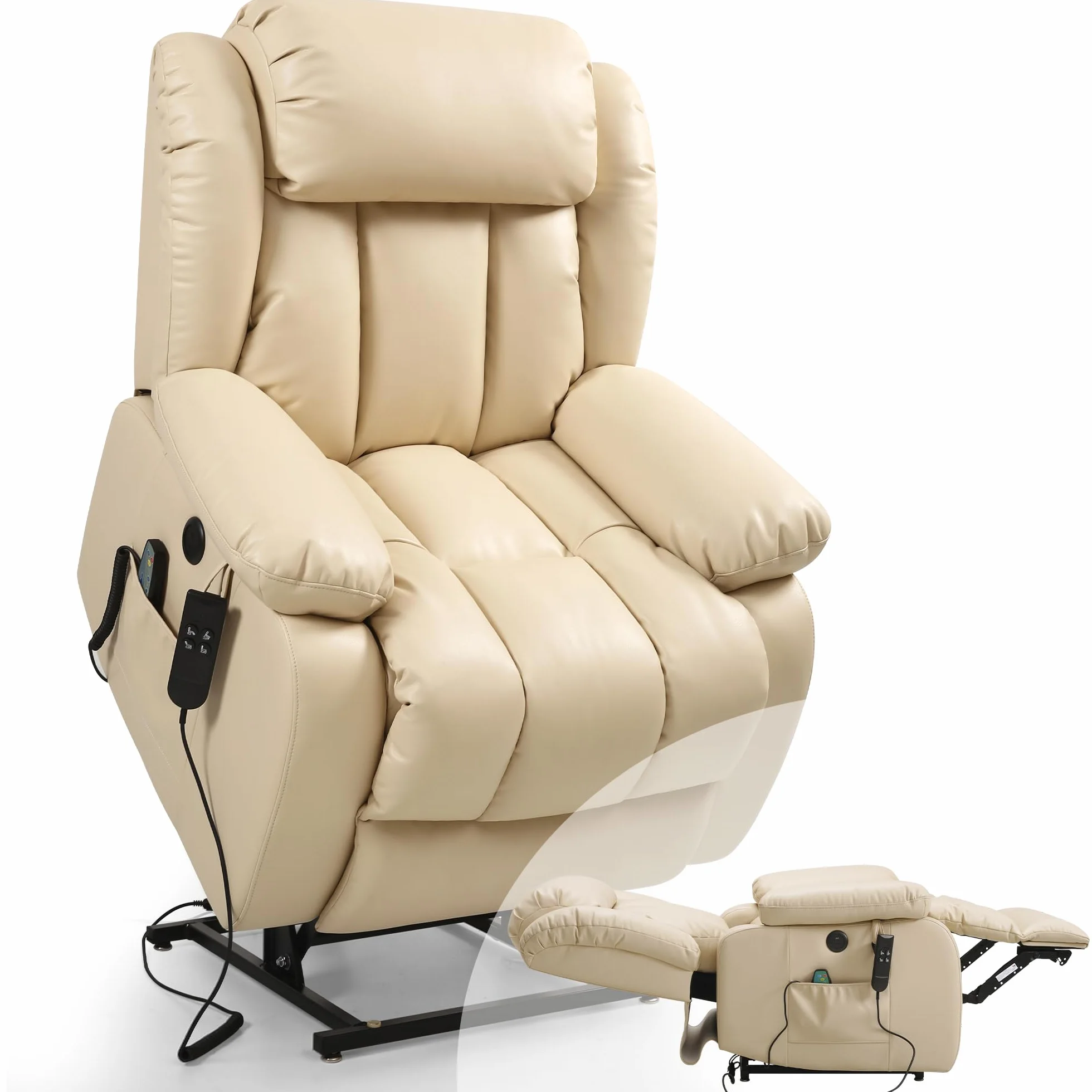 DUANDUAN Sillón Relax eléctrico con 2 Motores y Ajuste Continuo, función de reclinación de 180°, función de Cama, función de Masaje, Ayuda para levantarse, vibración y calefacción (Beige)