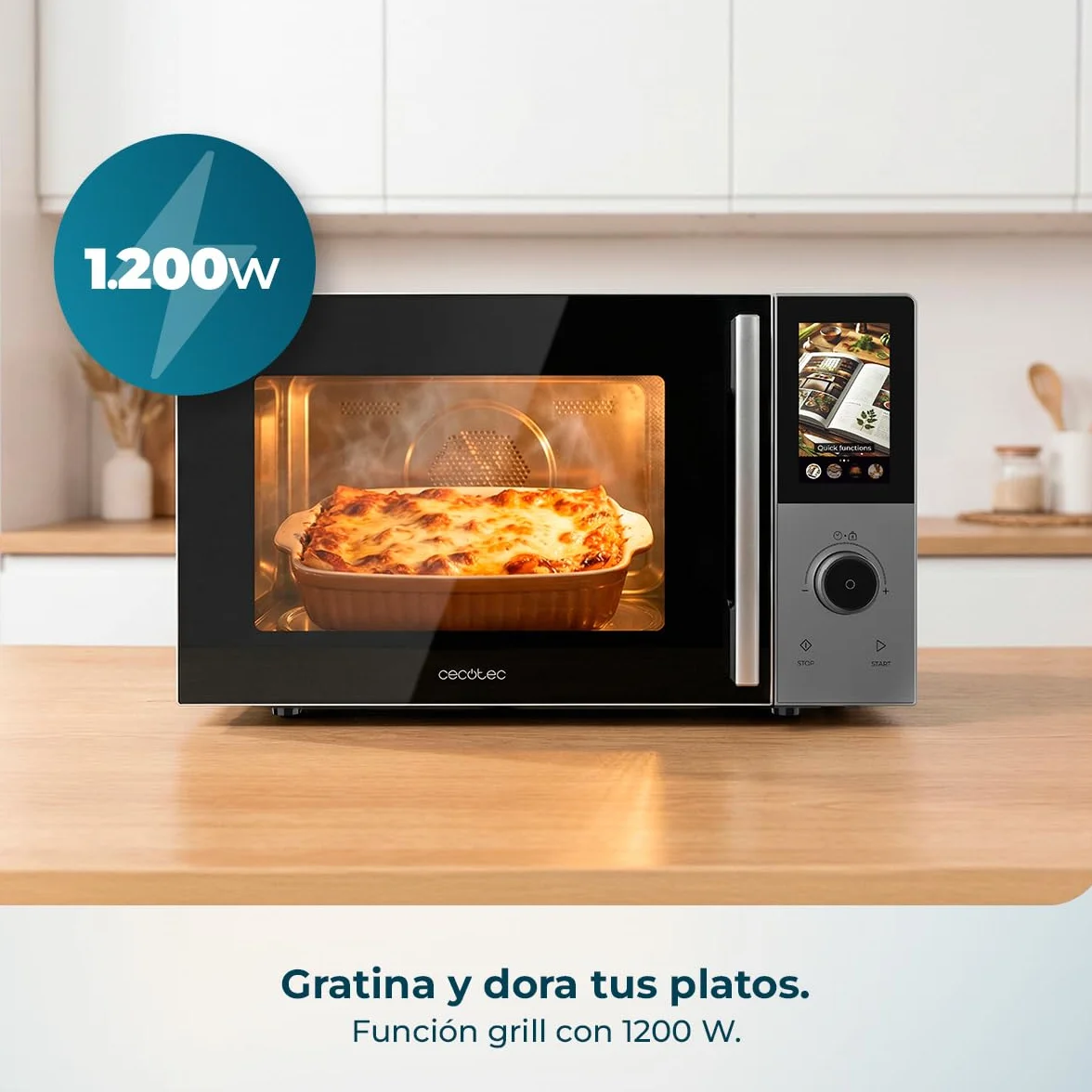 Cecotec Microondas Digital Táctil Convección y Grill 28L 900W 1200W 2200W 8 Programas