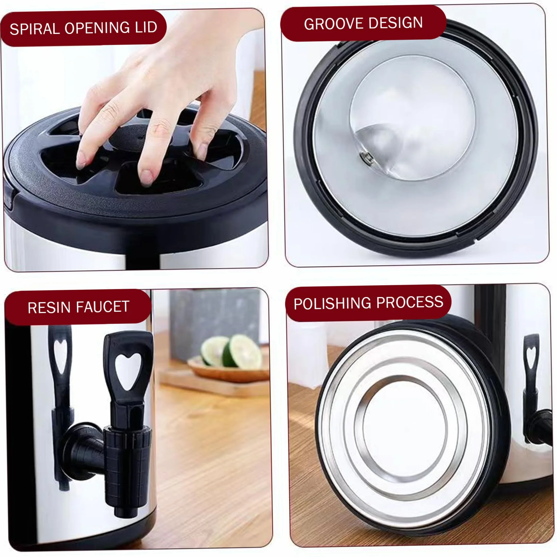 Dispensador de bebidas aislado, urna grande de acero inoxidable de 6 L con retención de temperatura de larga duración para puestos de alimentos y tiendas de desayuno, color negro