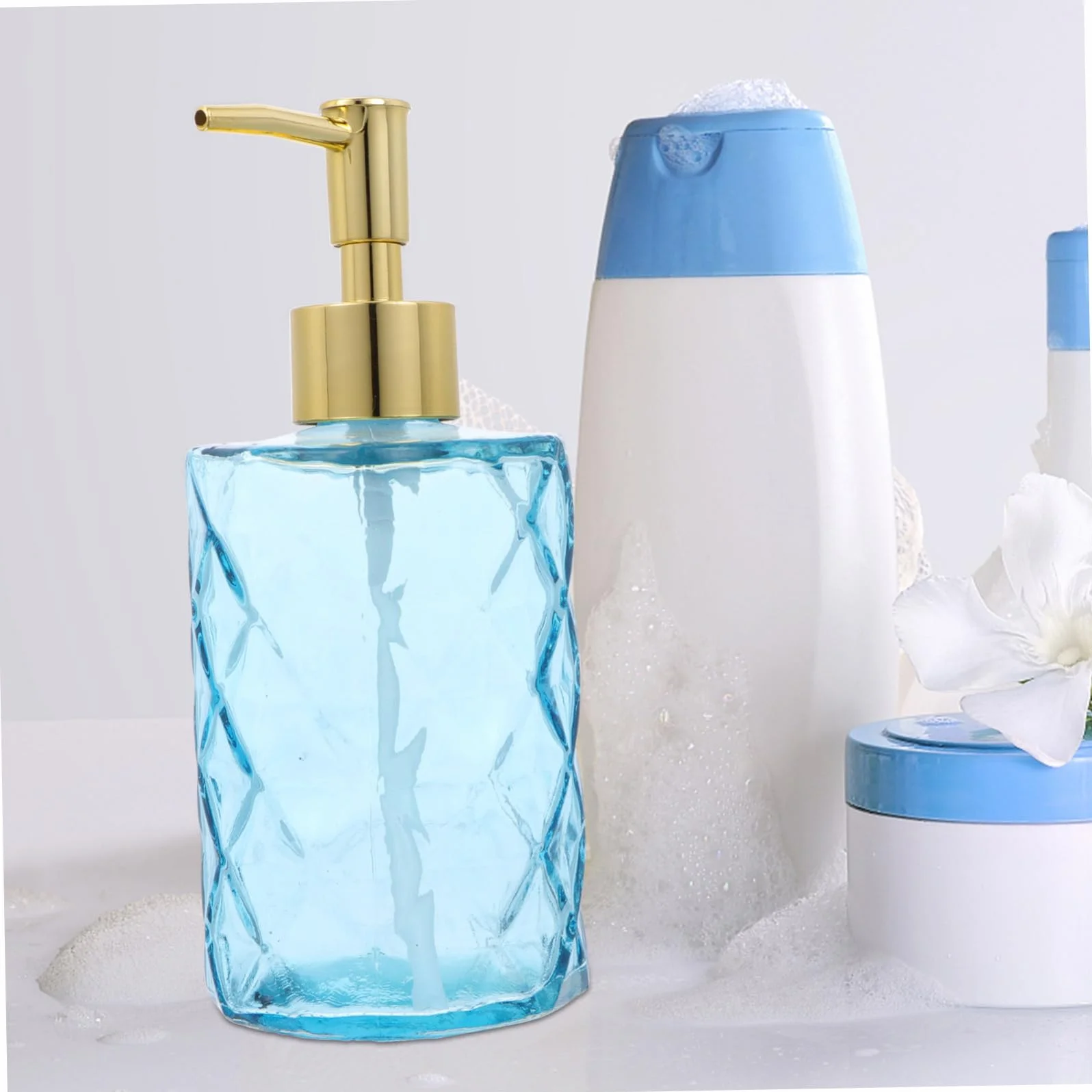 3piezas Botellas De Vidrio con Pulsador Botella Dispensadora De Gel De Ducha Vacía para Baño Sala De Estar