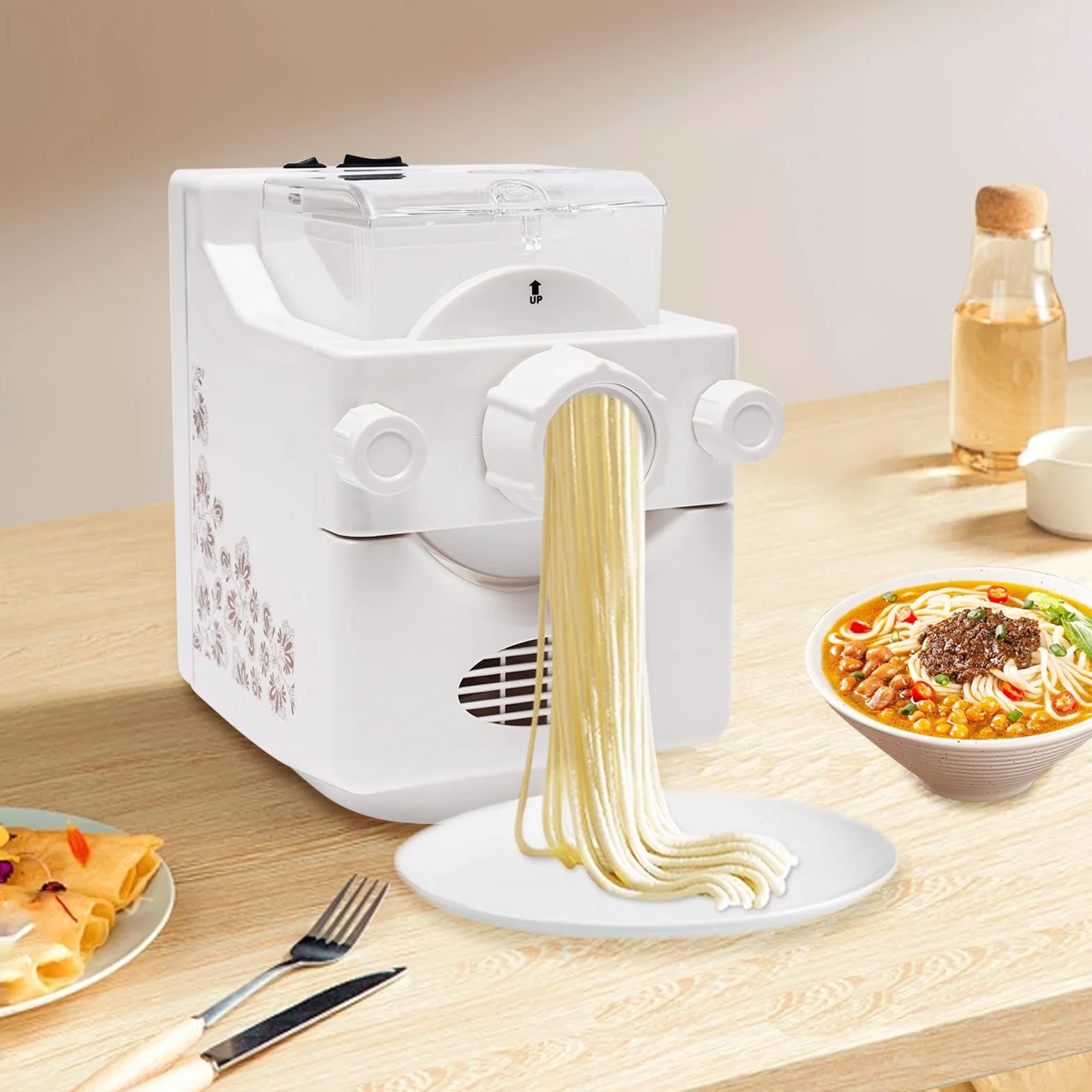 Máquina de pasta eléctrica multifunción para el hogar, con 9 discos de forma para empanadillas, espaguetis, fettuccine y penne