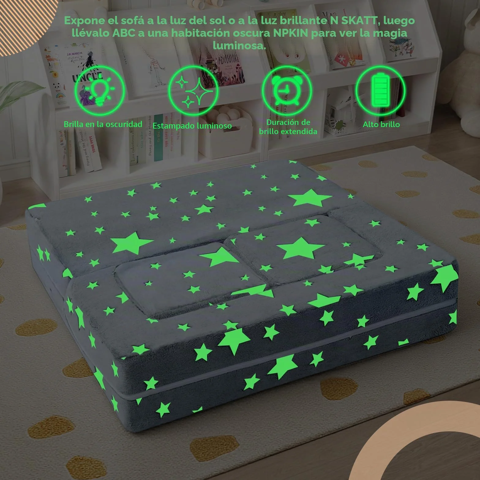MeMoreCool Sillon Bebe, sofá con Estrellas Que Brillan en la Oscuridad, sofá Plegable para niños Infantil, Sillones Infantiles, Sofá Infantil Modular para Sala de Juegos