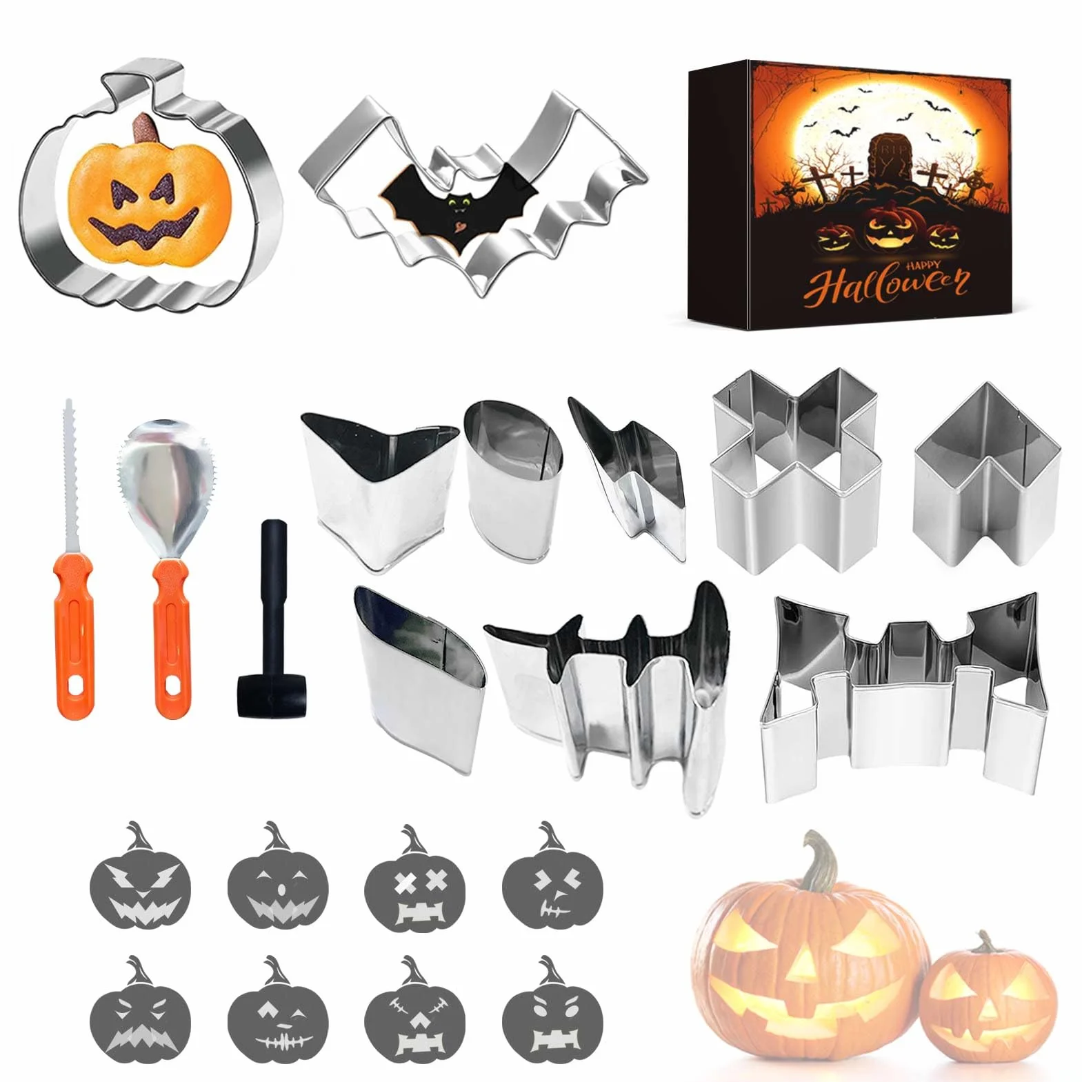 Kit de Tallado de Calabaza Halloween 13 Piezas Acero Inoxidable