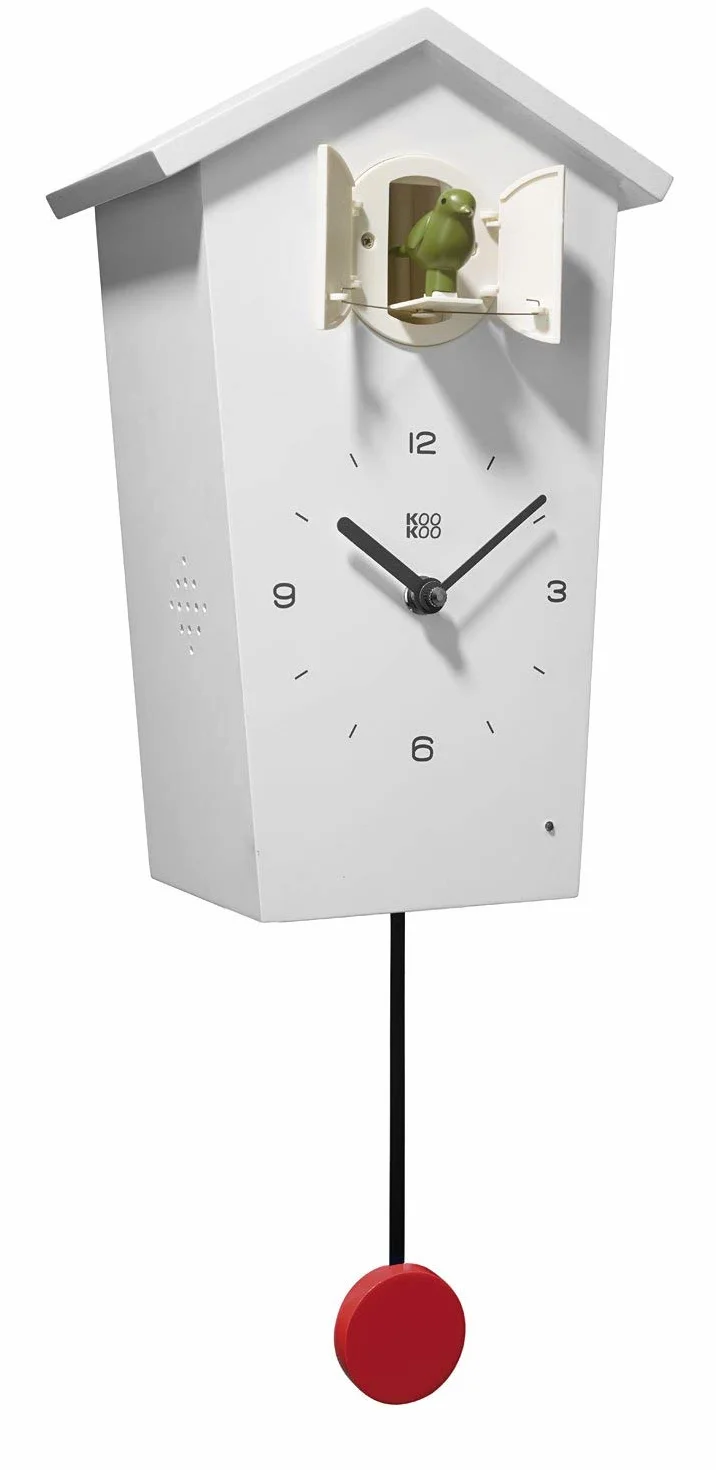 KOOKOO BirdHouse blanco reloj de pared con 12 aves sonidos grabación natural o el cuco reloj cuco pájaros cantores design moderno con péndulo
