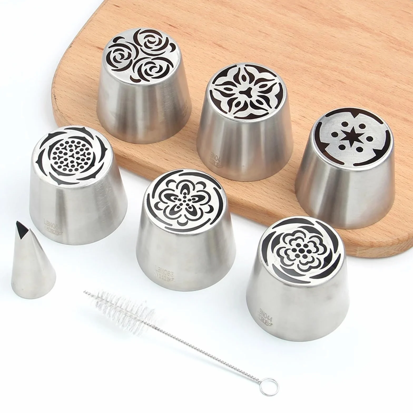 Manga pastelera 6 uds. De acero inoxidable XXL, boquillas for glaseado de malvavisco, Kit herramientas for repostería y horneado con cepillo punta for tubería hoja