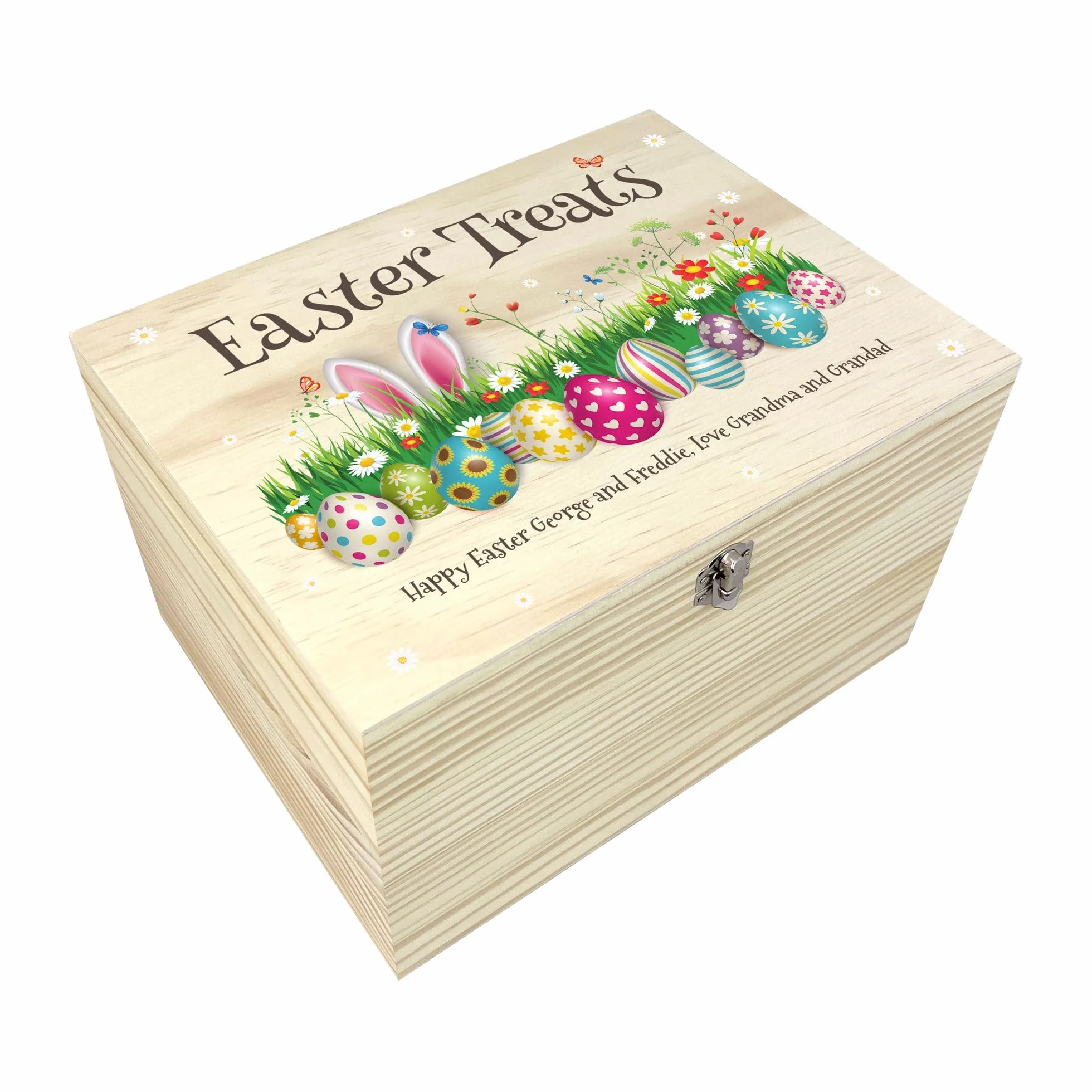 Caja de cesta de madera de Pascua colorida personalizable, nombre personalizado, regalo de Pascua, cesta de Pascua, golosinas de Pascua, Pascua para niños, Pascua familiar, decoración de Pascua, caza