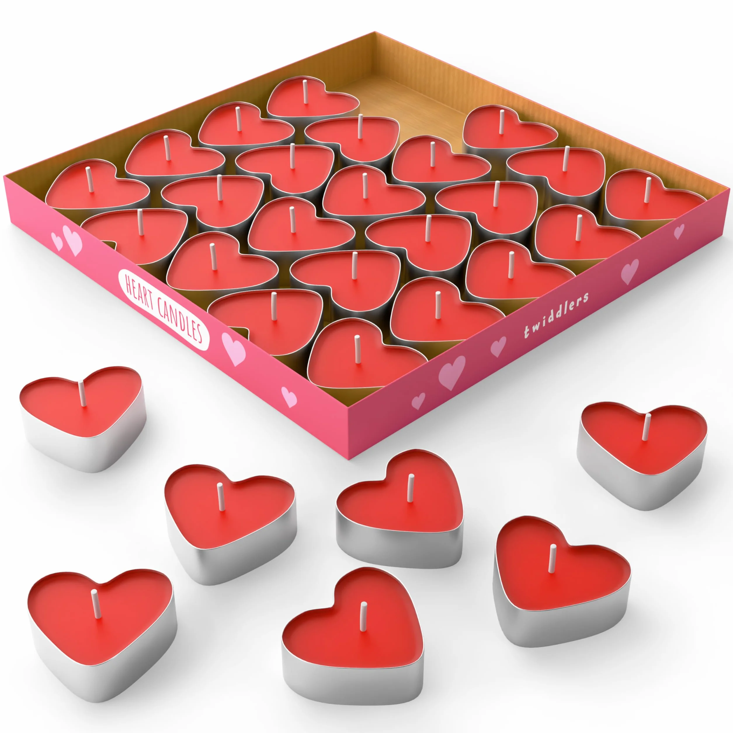 THE TWIDDLERS 50 Velas Rojas en Forma de Corazón para San Valentín, Decoración Romántica, Centro de Mesa