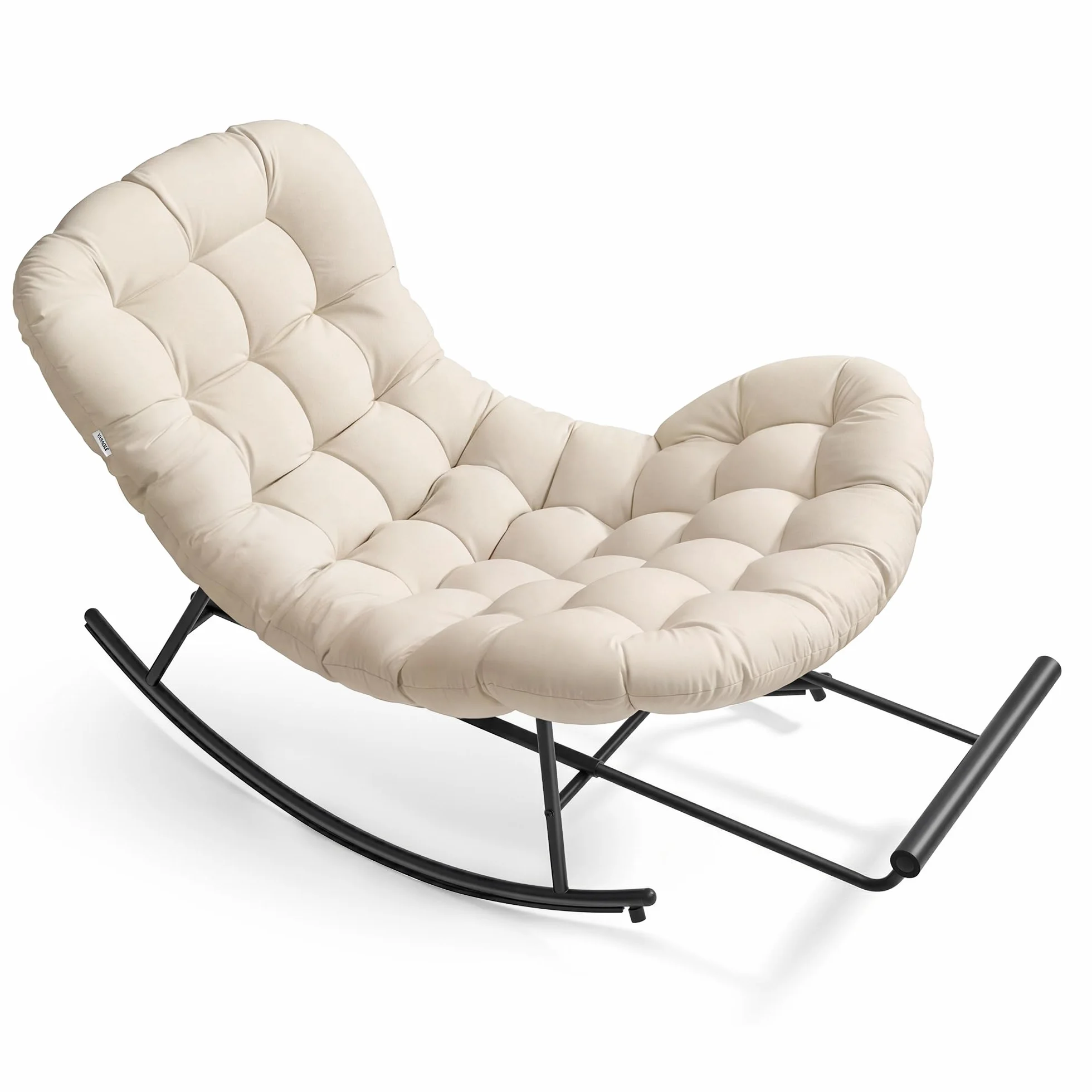 VASAGLE Silla Mecedora, Mecedora con Marco de Acero, Reposapiés Extraíble, Cojín Extraíble, Carga de 136 kg, Dormitorio, Sala de Estar, Terraza, Jardín, Beige LYY062WZ01