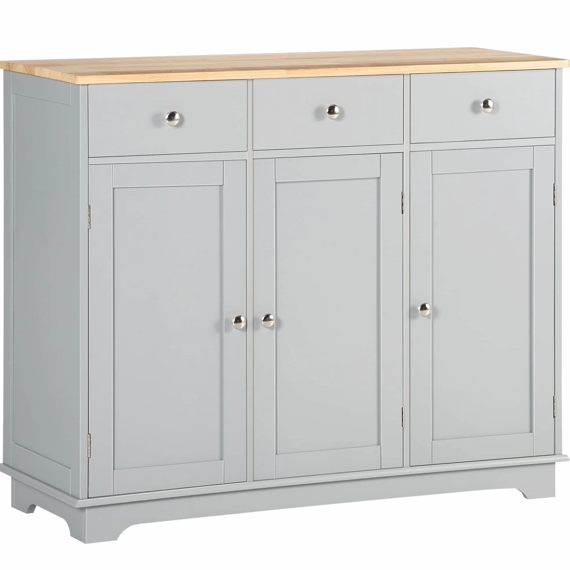 HOMCOM Aparador de Cocina 3 Cajones 3 Puertas Estantes Ajustables Mueble Auxiliar Almacenaje 101x40x85 cm Gris