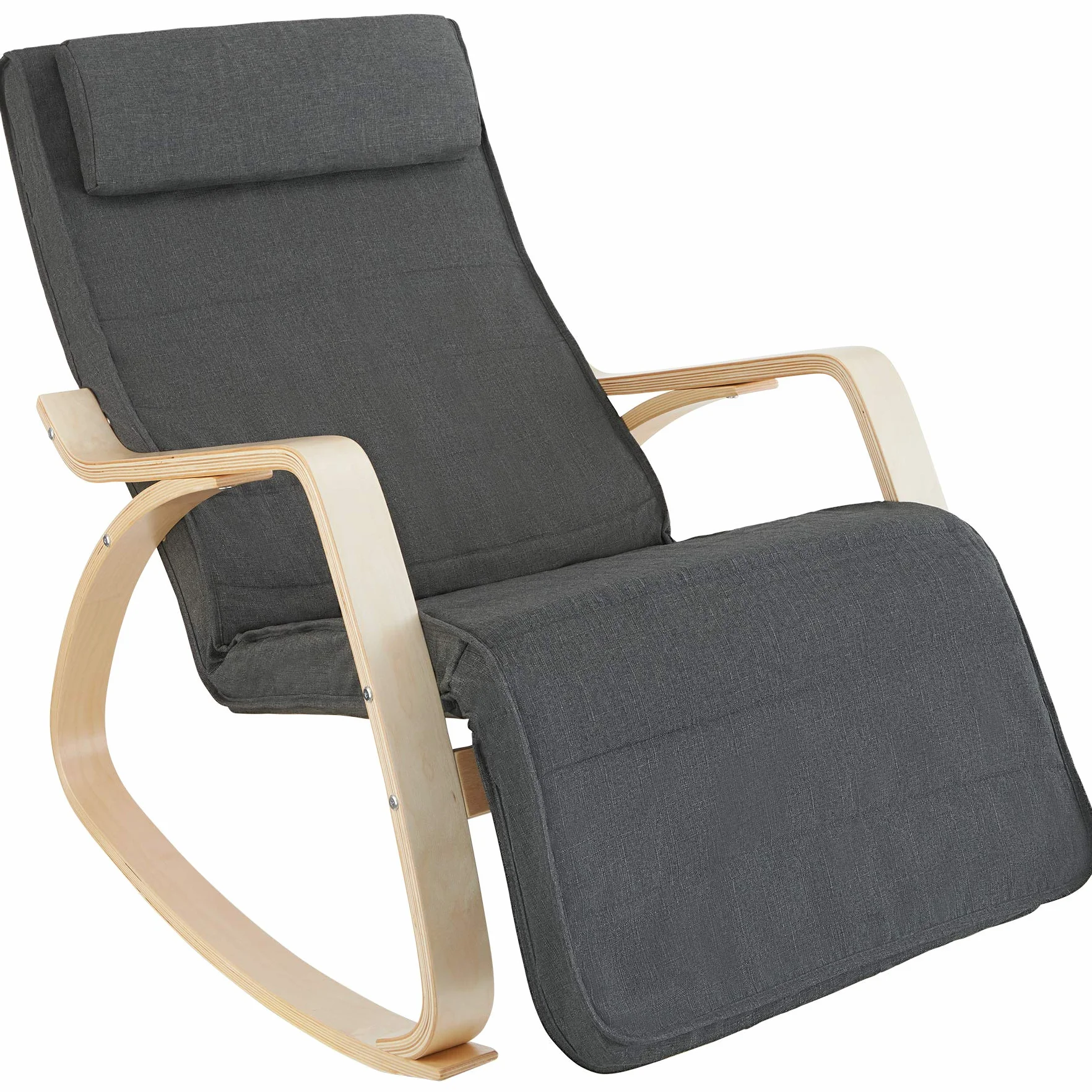 tectake® Silla Mecedora Ergonómica, Reposapiés Ajustable en 5 Posiciones, Cojín Mullido con Cierre, Almohadillas Antideslizantes, Estructura Robusta, Sillon Lectura, Muebles de Salon - Gris Oscuro