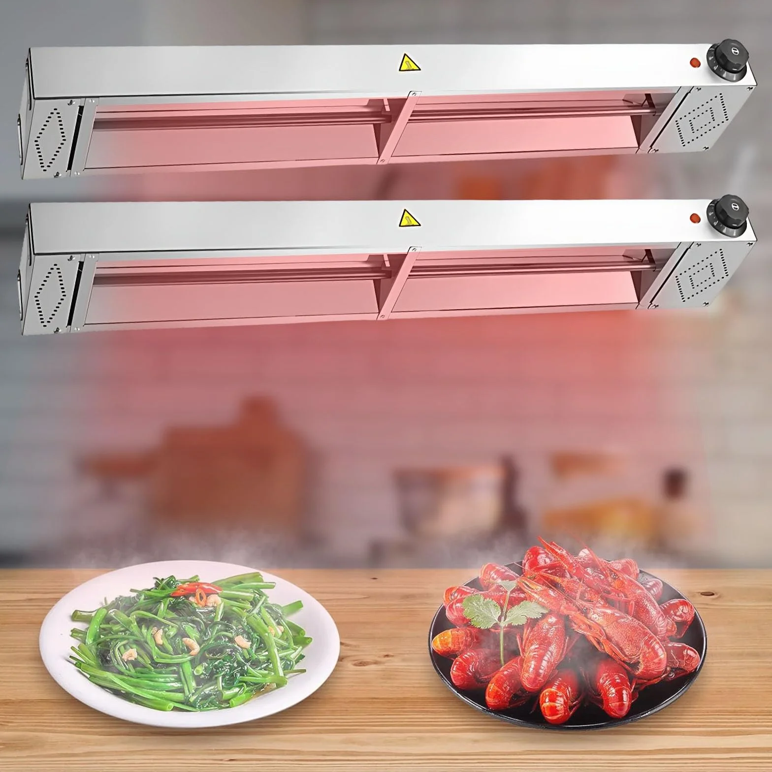 Lámpara de Calor de Alimentos, Suspensión Lampara Calor Cocina Acero Inoxidable, Calentador de Alimentos para Buffets y Hoteles Temperatura Ajustable(2 Piezas, 60cm)