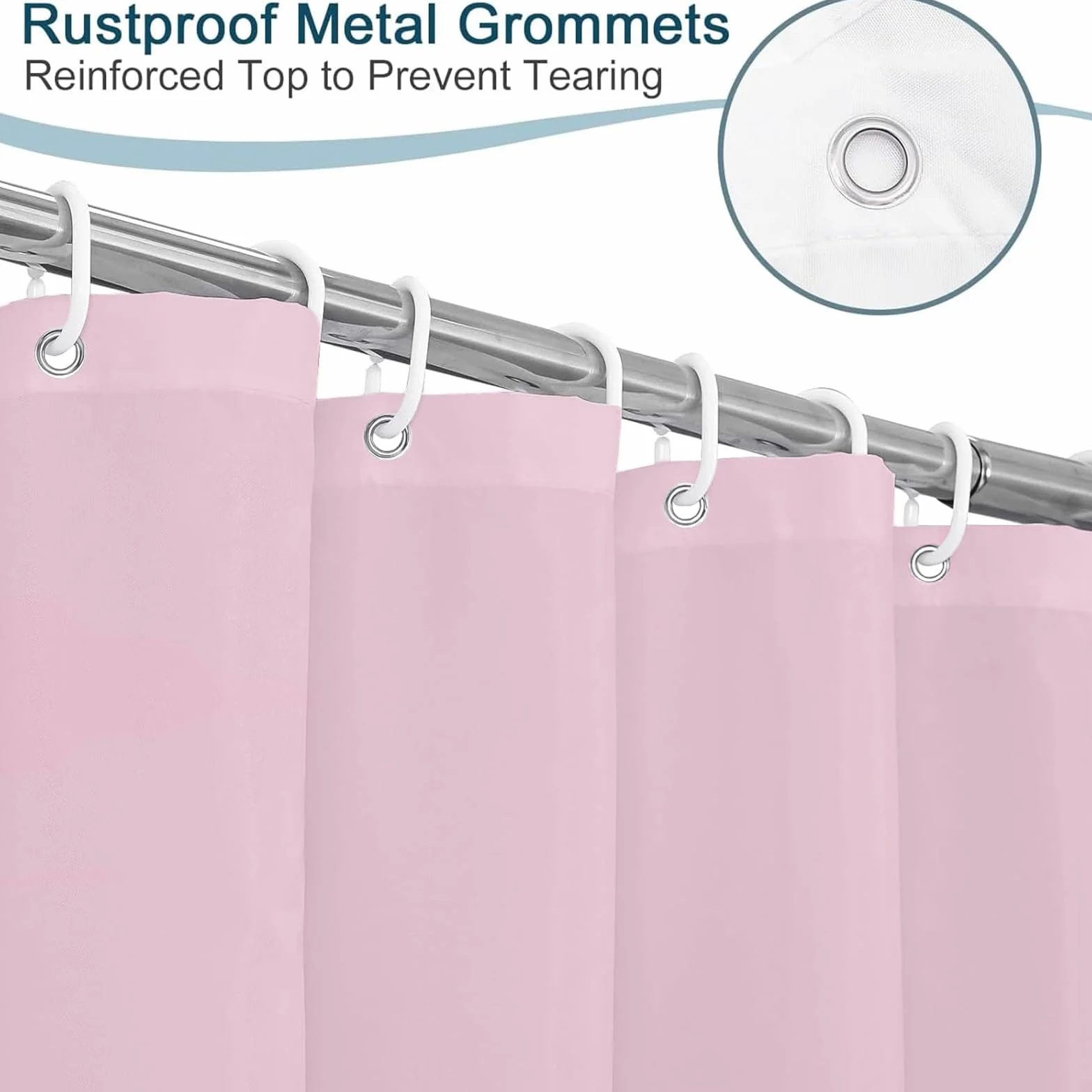 Cortina de Ducha de Tela 240 x 80 cm Cortina de Ducha Resistente Al Moho - Antimoho, Impermeable, Lavable, de Poliéster con Ojales y Anillos, para Baño, Bañera, Rosa
