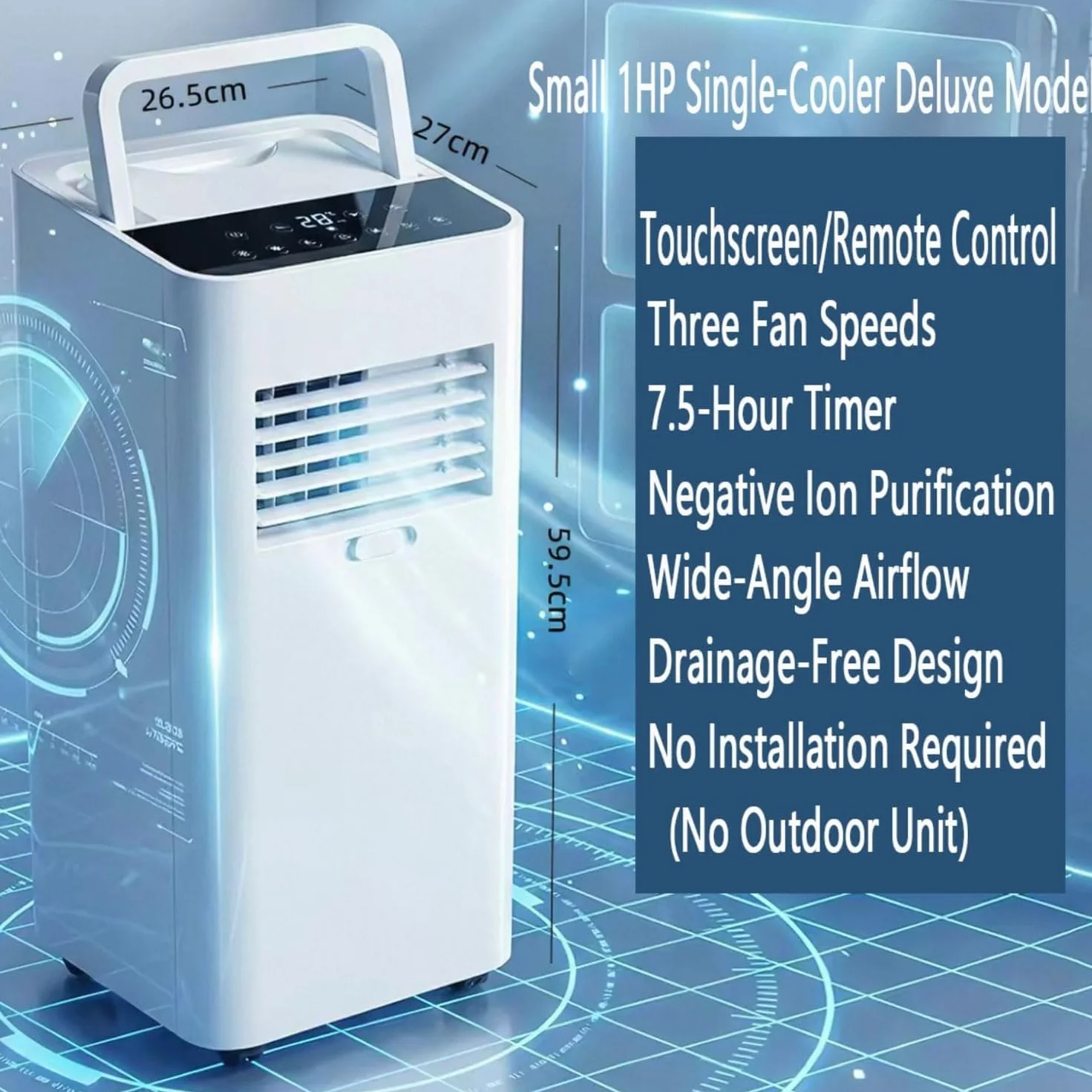 Aire Acondicionado Portátil 7000 BTU para Habitaciones Grandes hasta 30 m2, Unidad de Enfriamiento Rápido con Control Remoto, Deshumidificador, Modo Silencioso, Pequeño 1p, Modelo de control remoto