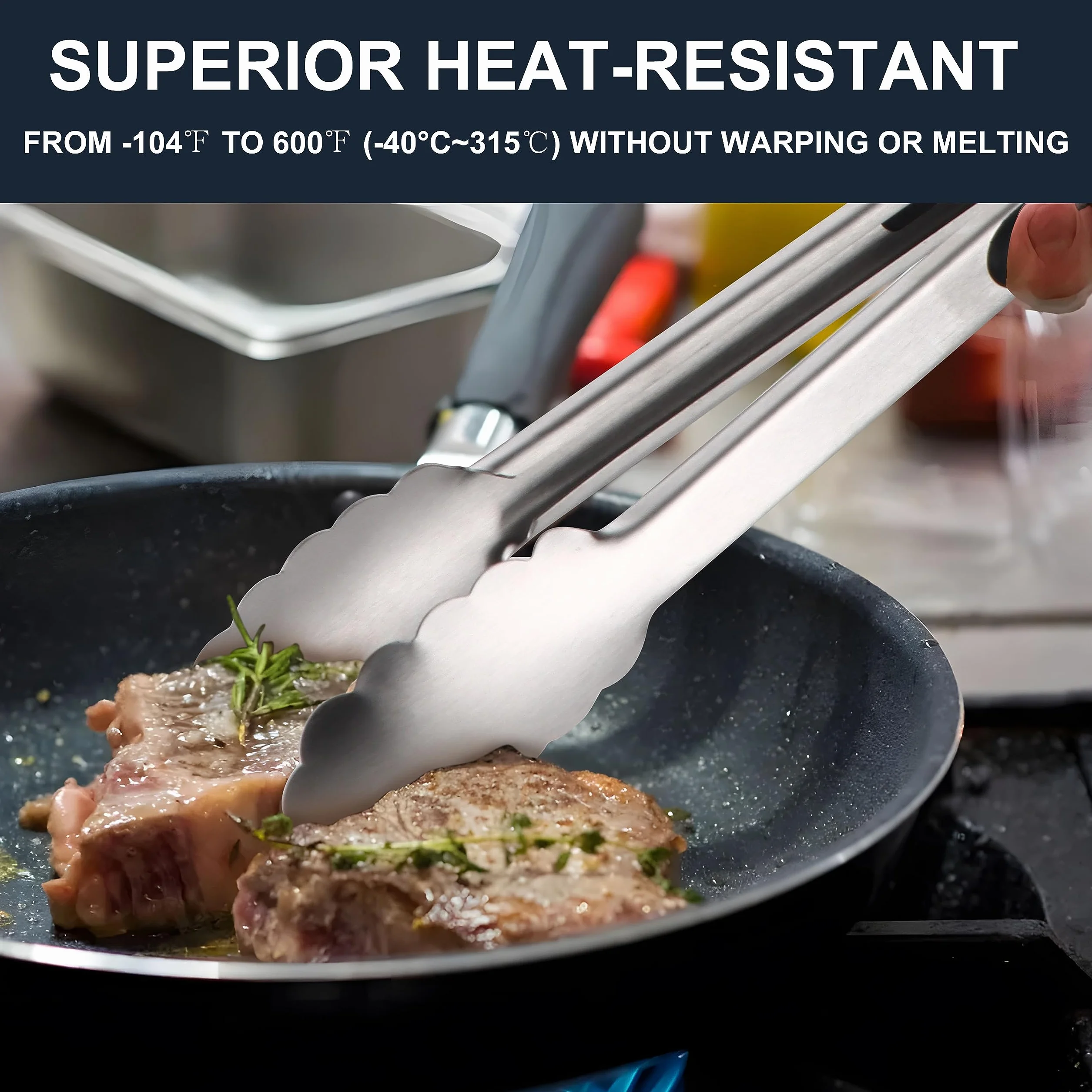 Anaeat Paquete de 3 mini pinzas de bloqueo de acero inoxidable de 7 pulgadas, pinzas de cocina resistentes con puntas de silicona antideslizantes y agarre para servir, cocinar, hornear y barbacoa