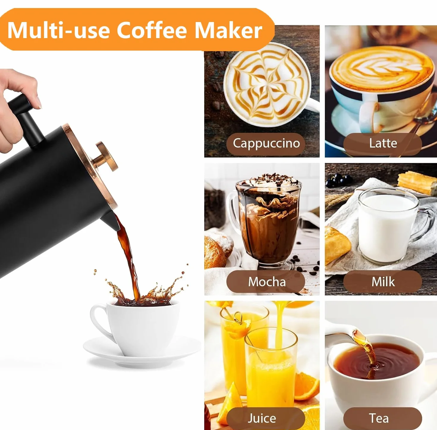 French Press CT-003-P - Prensa francesa de acero inoxidable, 52 onzas, color negro