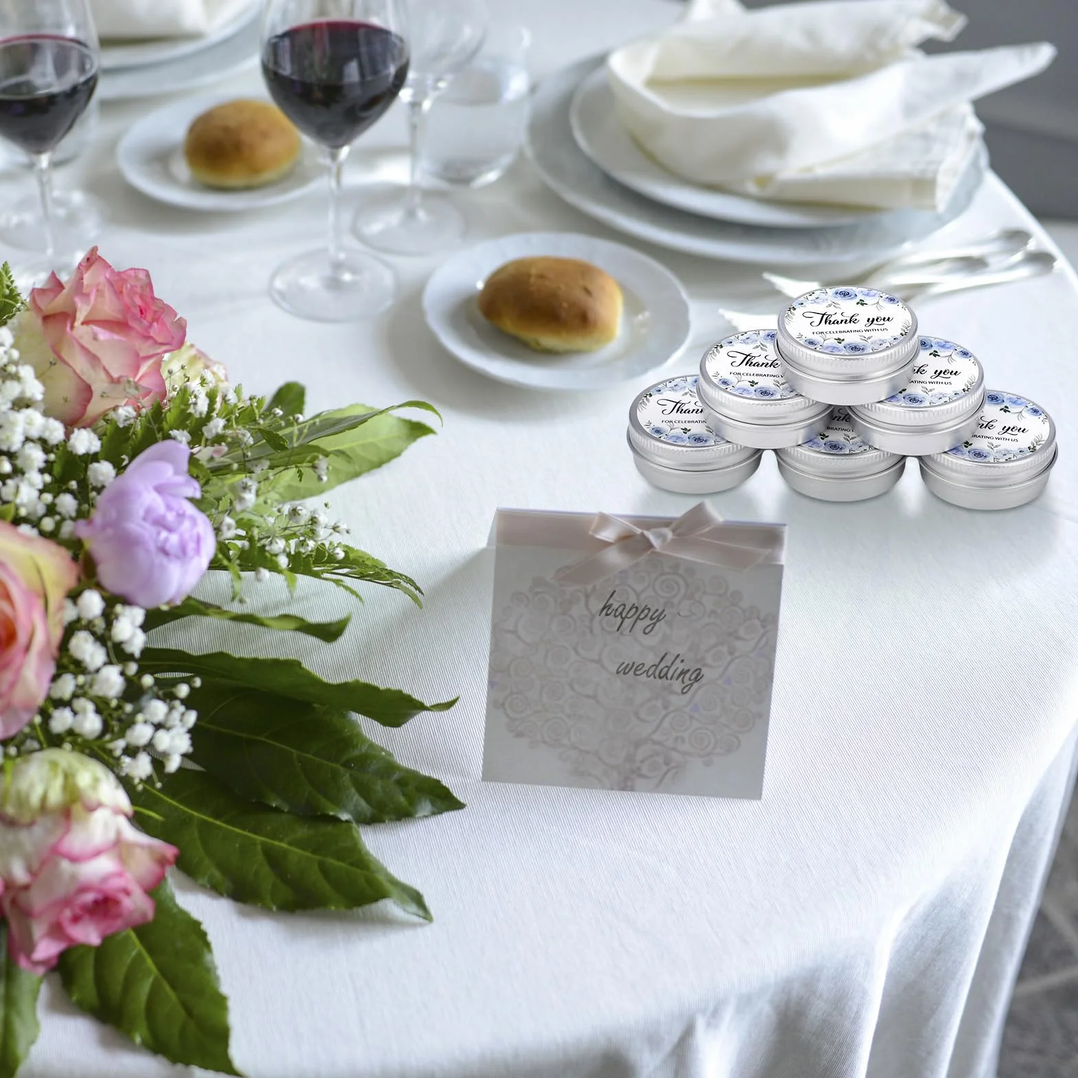 MTLEE 50 velas de boda, regalos para invitados, 1 onza, flores azules | Vela aromática de cera de soja con aroma a lavanda para despedida de soltera, regalos de fiesta de boda rústica, invitados