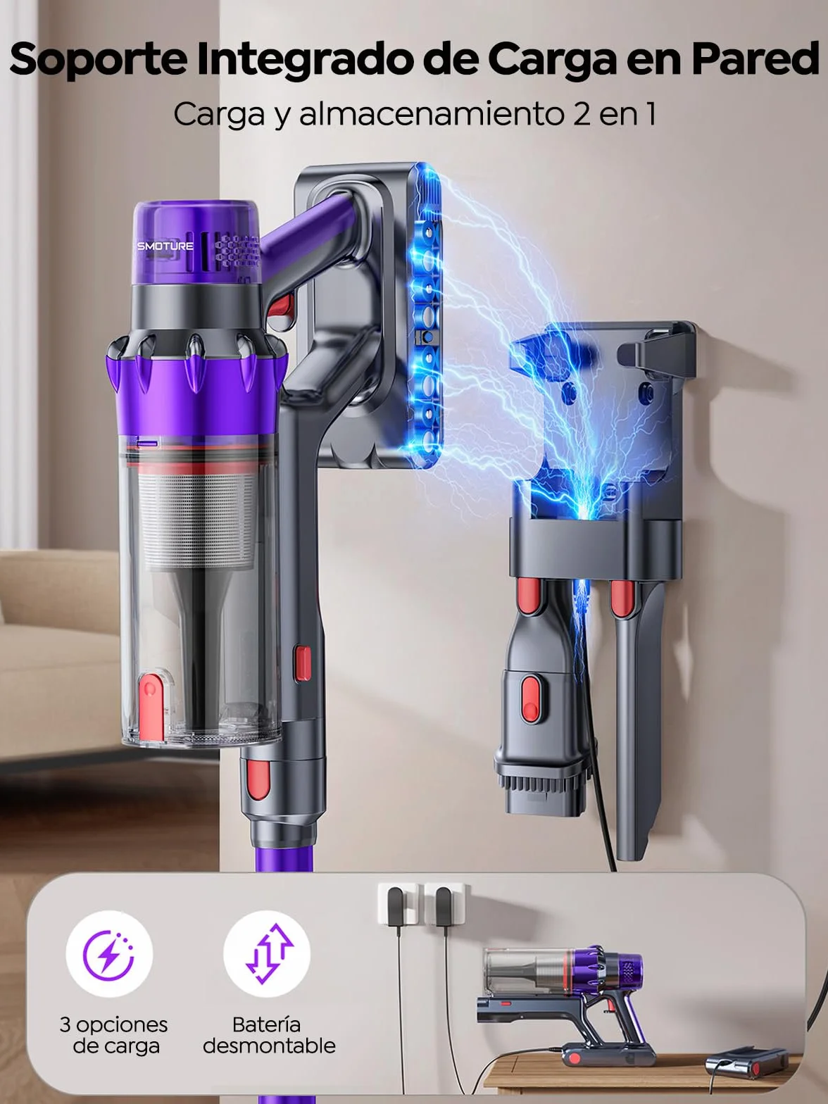 Mejorada VAC02 Aspiradora sin Cable Vertical 50KPA 600W 65Min ECO Cepillo Anti-Enredo Luz Verde