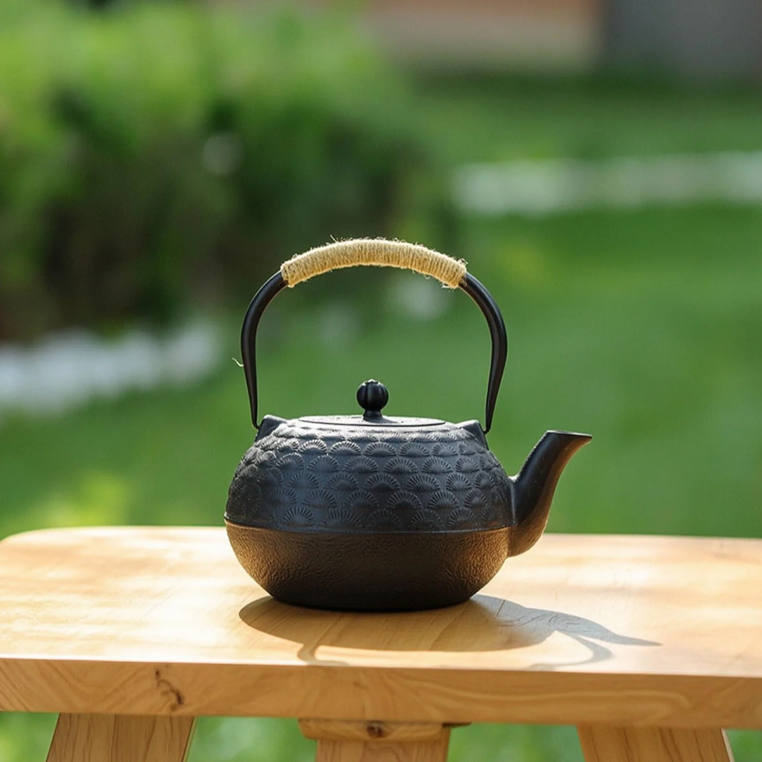 rockible Tetera Hierro Fundido Resistente Al Desgaste Tetera con Tapa Cómodo Vajilla para Aficionados Al Té Té, Invitados, Array, Negro, Con Filtro, Con Cuerda De Cáñamo