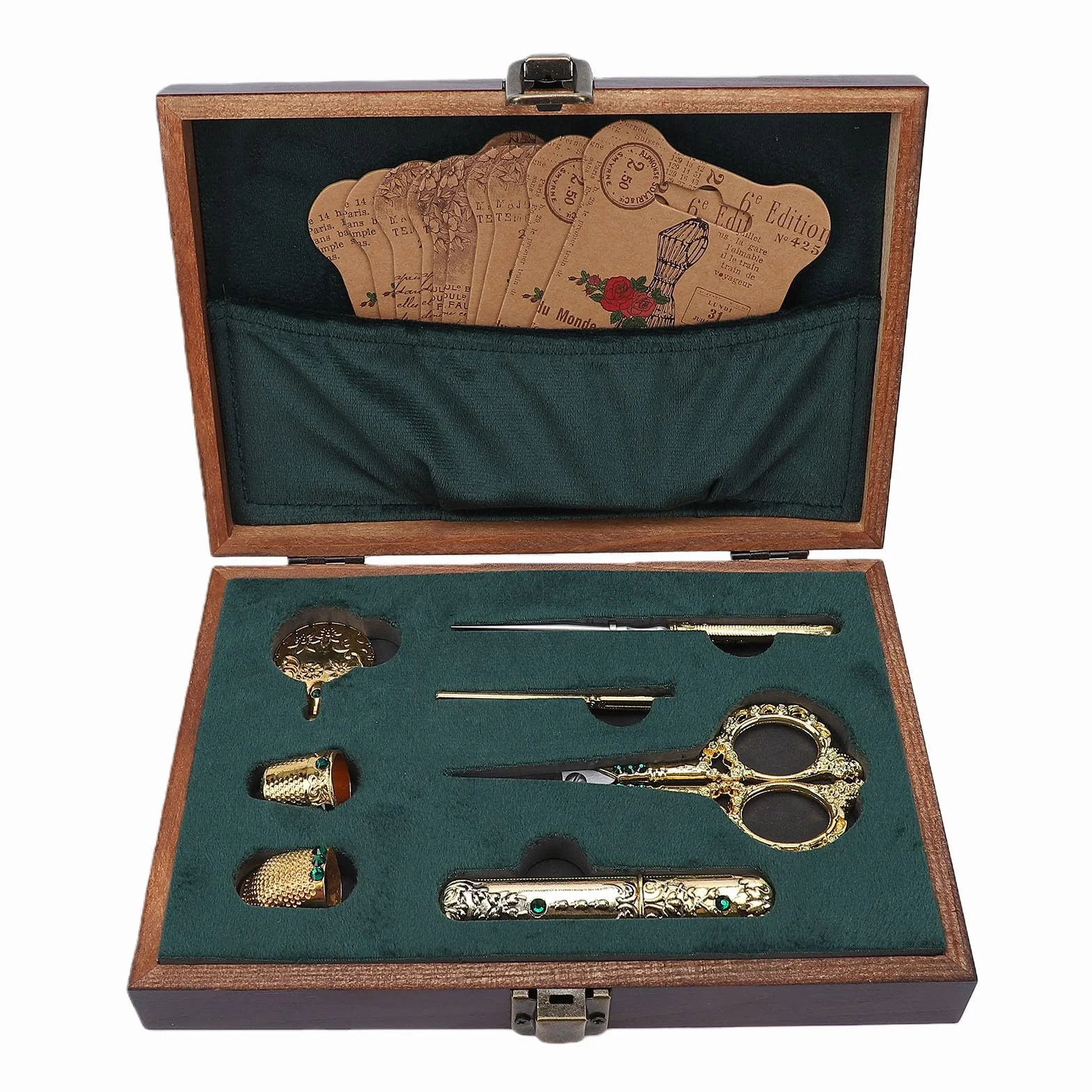 Generic Kit de Tijeras de Bordado Vintage, Herramientas de Costura Antiguas para Manualidades y Coleccionismo, Elegante Caja de Madera