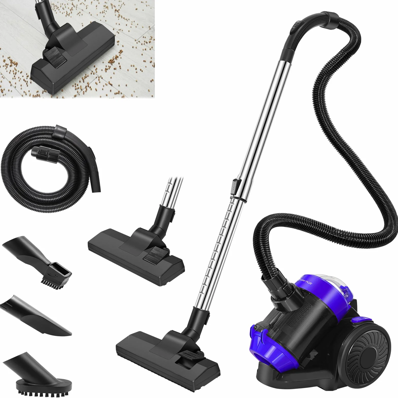 Aspiradora sin bolsa de 1000 W, con tecnología ciclónica con filtro HEPA, boquilla de suelo para parqué, alfombra, azulejos, aspiradora cilíndrica ligera con cable de 4 m, 10 m de radio de