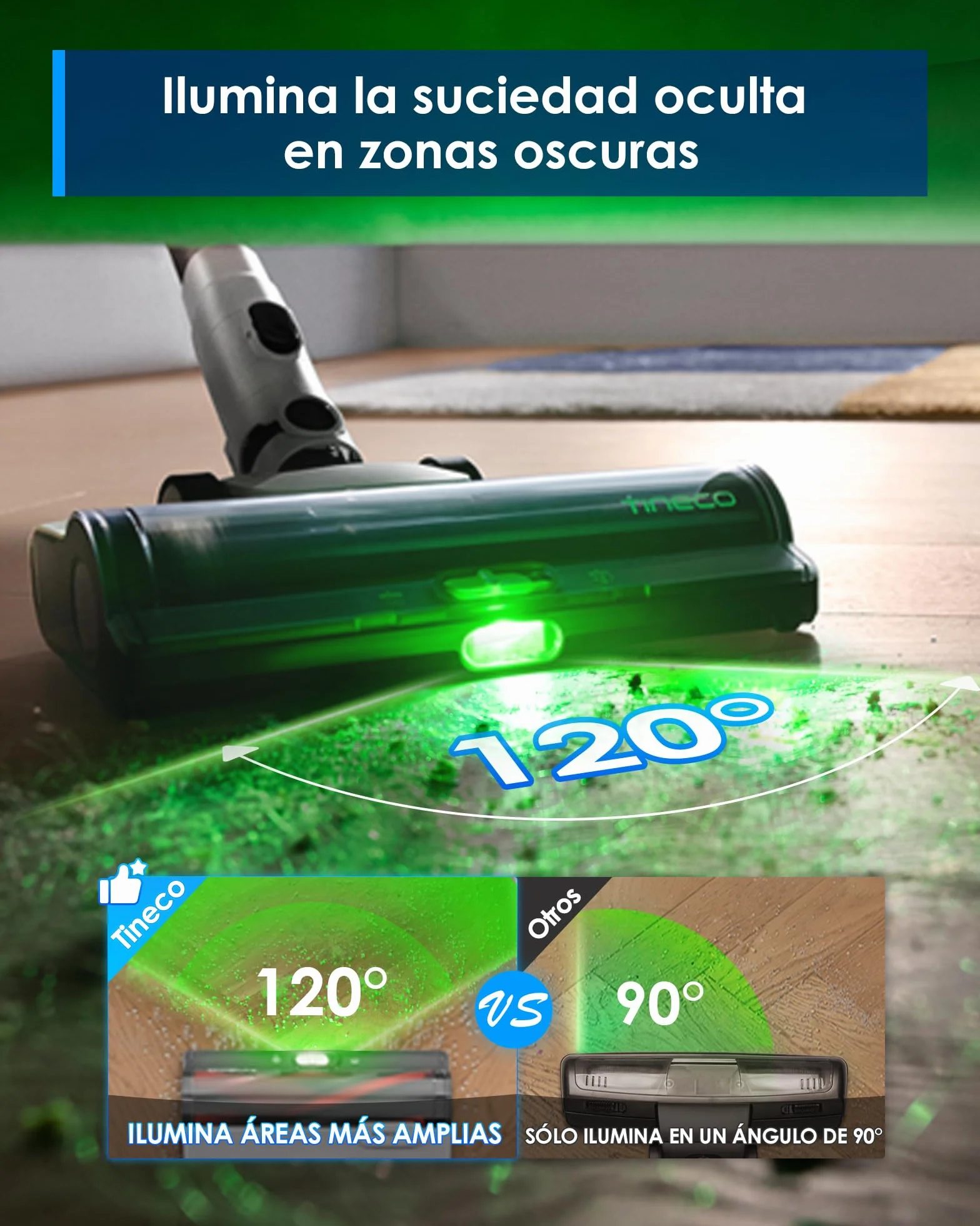 Tineco Pure One A50S Plus Aspiradora de Mano Sin Cable, 185W de Succión | Hasta 70Min de Autonomía, Contenedor de Basura Más Grande de 1L, Cepillo 3DSense, ZeroTangle