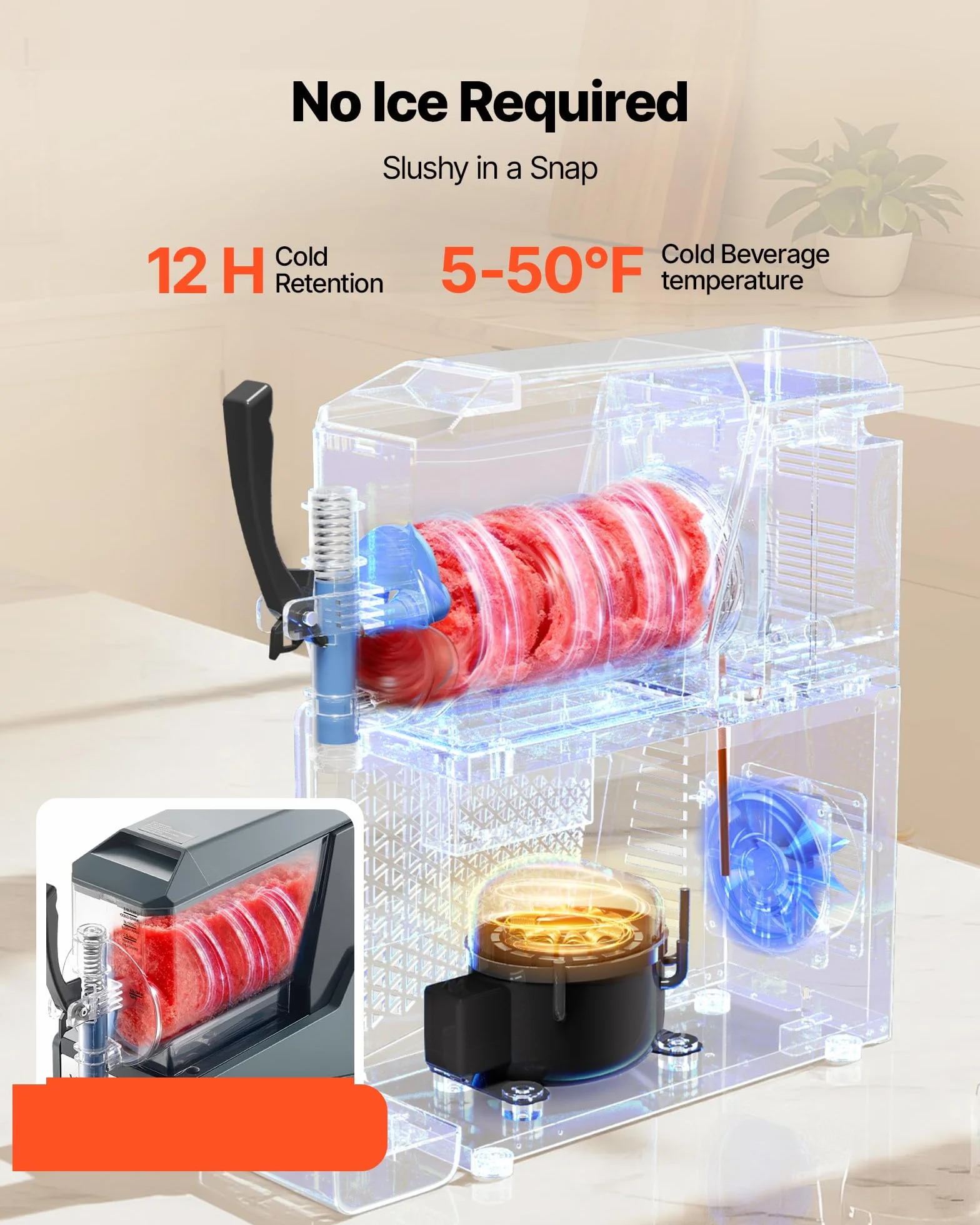 VEVOR Máquina para Hacer Granizados con Un Tanque de 4 L, Máquina de Granizado de Hielo para Hogar, sin Necesidad de Hielo, 5 Programas Preestablecidos, para Hacer Margaritas, Frappés, Batidos
