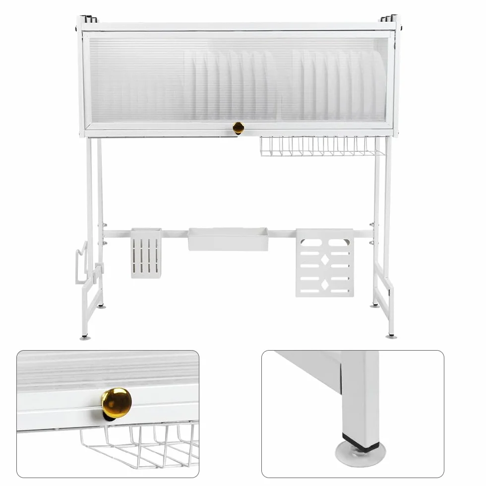 Escurridor de vajilla superior del fregadero de 2 niveles antioxidante con soporte para utensilios y tabla de cortar almacenamiento y organización de cocina, soporte para utensilios, 65 x 30 x 78 cm