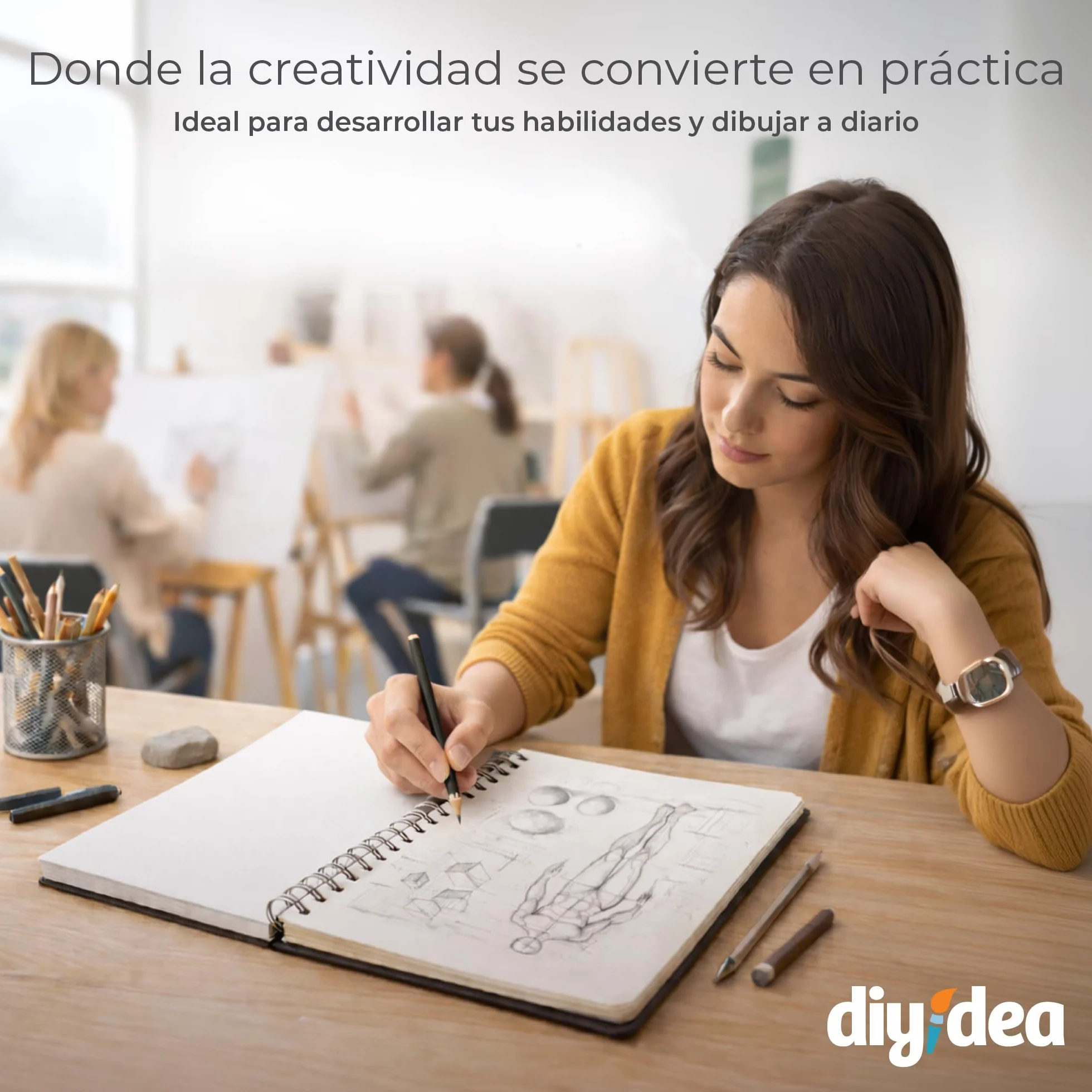 DIYIDEA Cuaderno de Dibujo A4 200 g/m² 100 Páginas Espiral Tapa Dura Bloc de Dibujo para Lápiz Carboncillo Grafito y Pastel