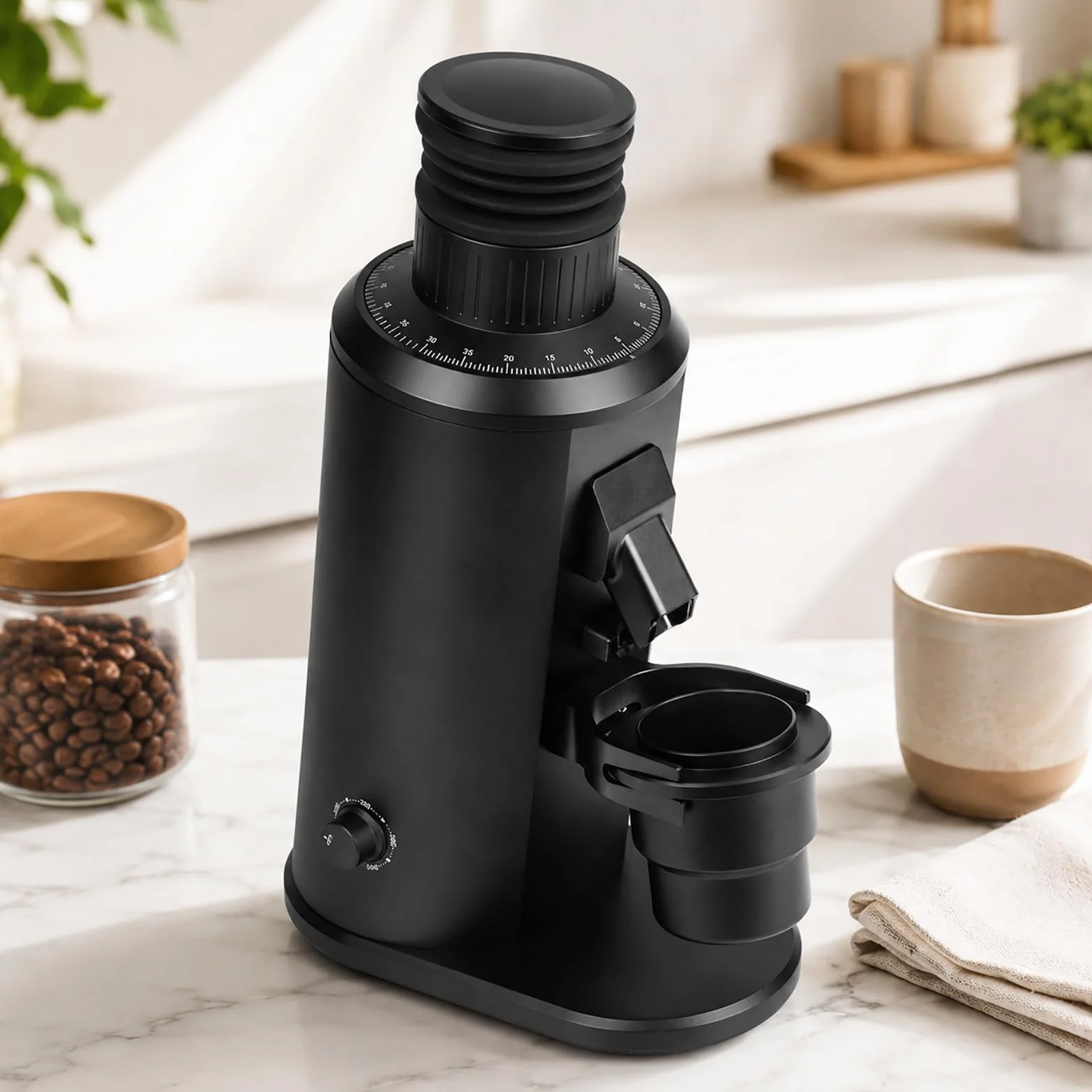 Molinillo de Café Barista 80 mm - Molinillo para Espresso con Muelas Planas, Velocidad Variable, Tolva Monodosis y Horquilla Portafiltro Black