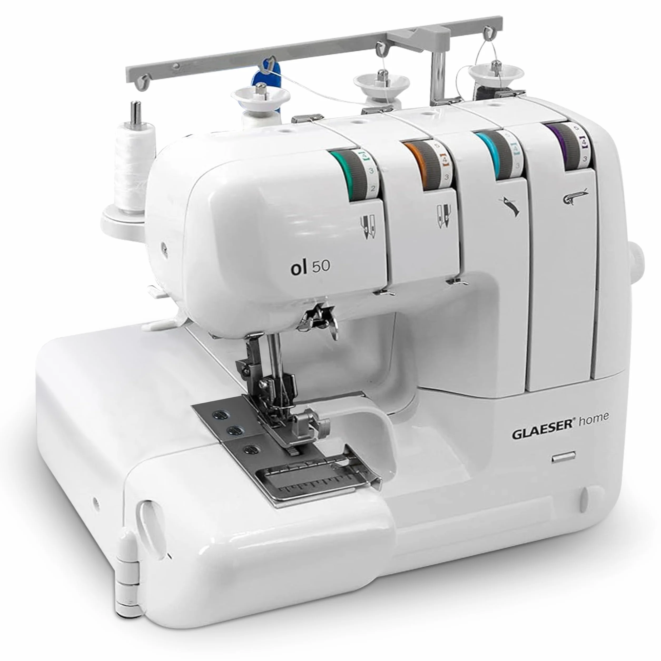GLAESER Home ol 50 Máquina de coser Overlock, para coser y cortar en un solo paso. Máquina de overlock con longitud de puntada ajustable, fácil de usar