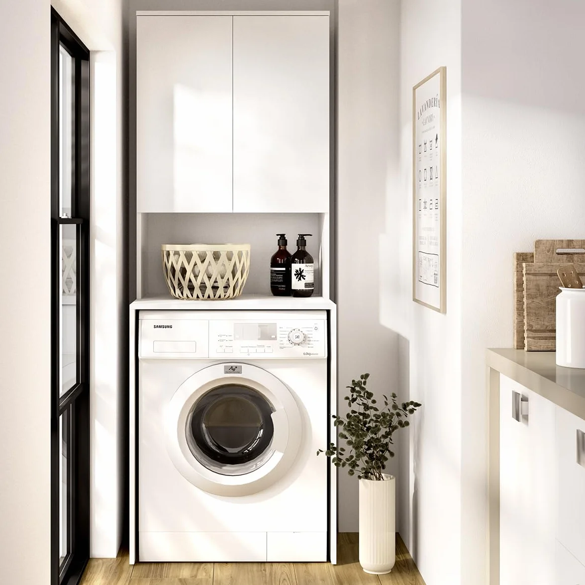 DEKIT - Mueble para Lavadora con ALTILLO 190x63,3x62cm - Blanco
