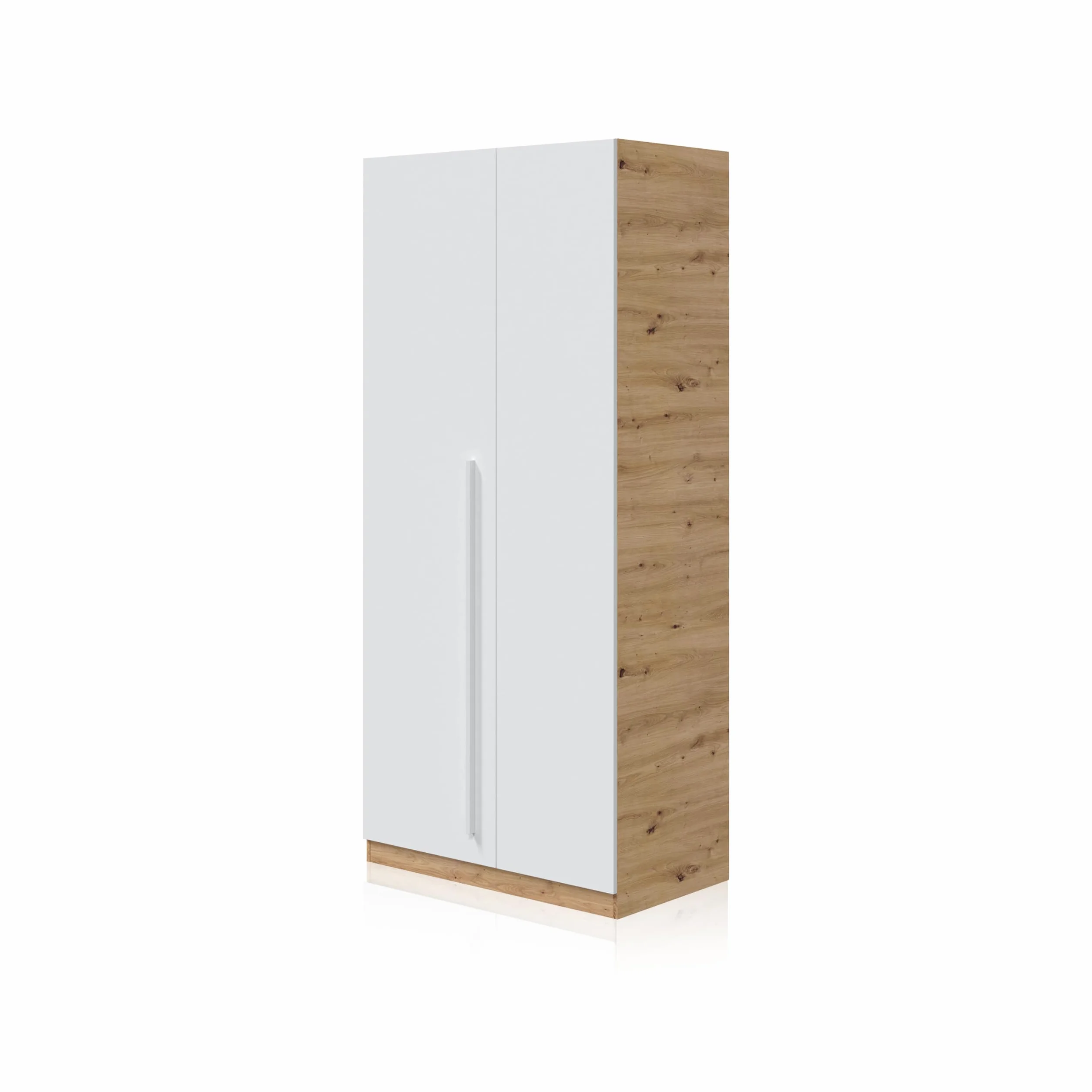 duehome | Armario Juvenil, Infantil, Armario Individual, Modelo Dess, Acabado en Color Blanco Artik y Roble Nodi, Medidas: 90 cm (Ancho) x 200 cm (Alto) x 52 cm (Fondo)
