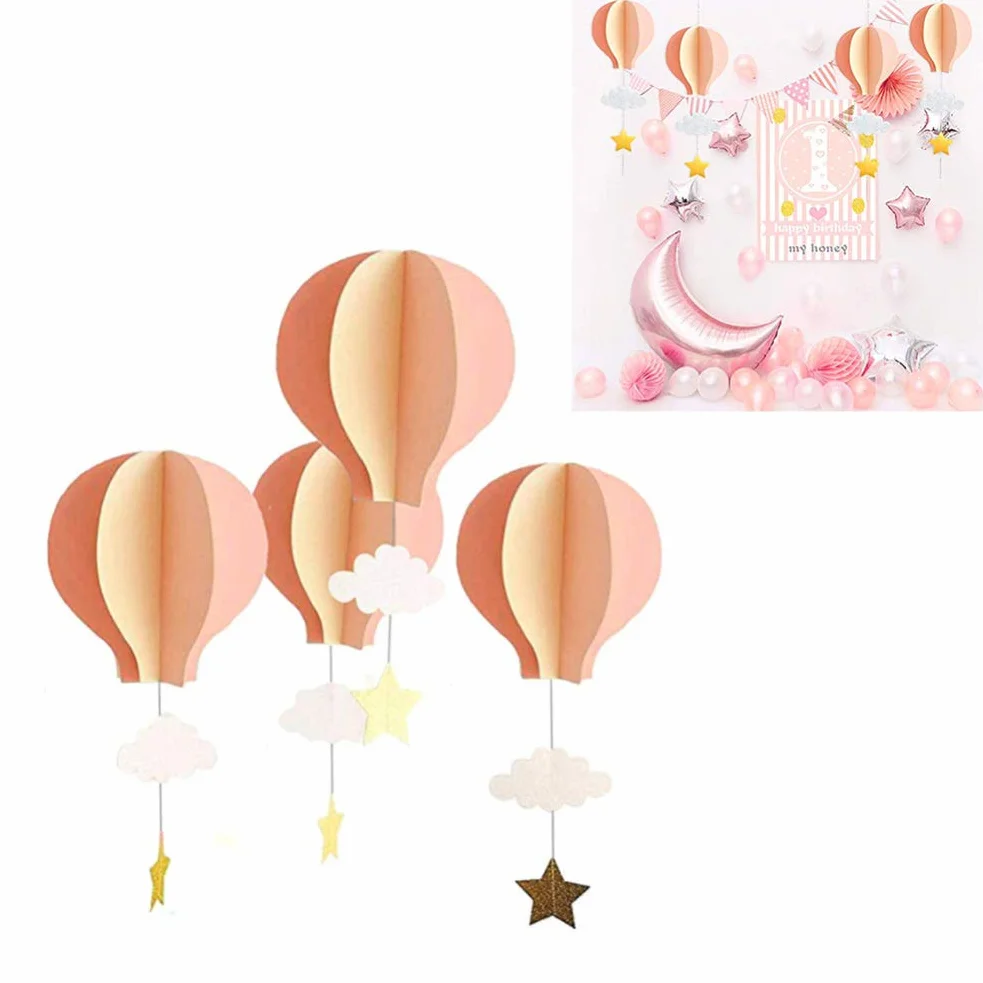 Toyvian 4 decoraciones de techo de papel 3D con lazos para Belén casa rosa claro