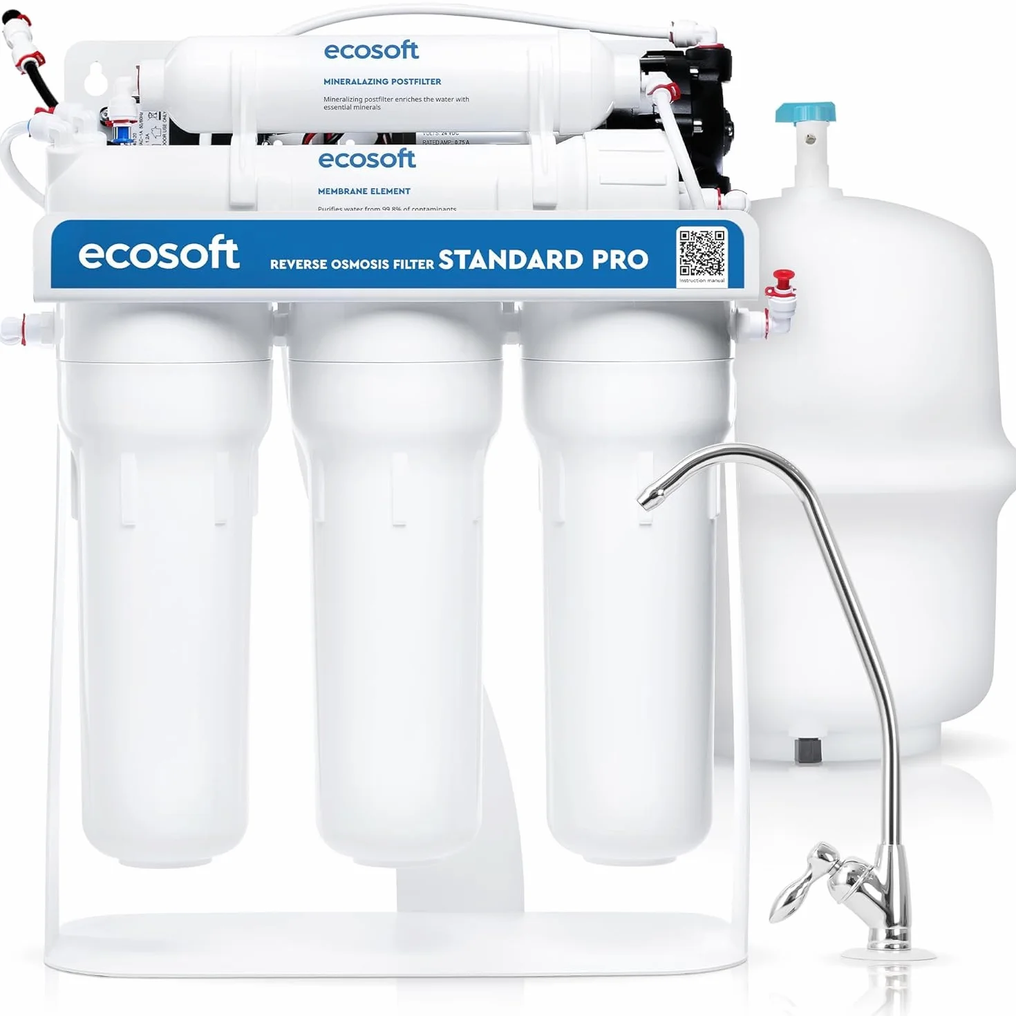 Ecosoft Standard PRO Filtro de Ósmosis Inversa, Sin Bomba, Solución Compacta de Purificación de Agua