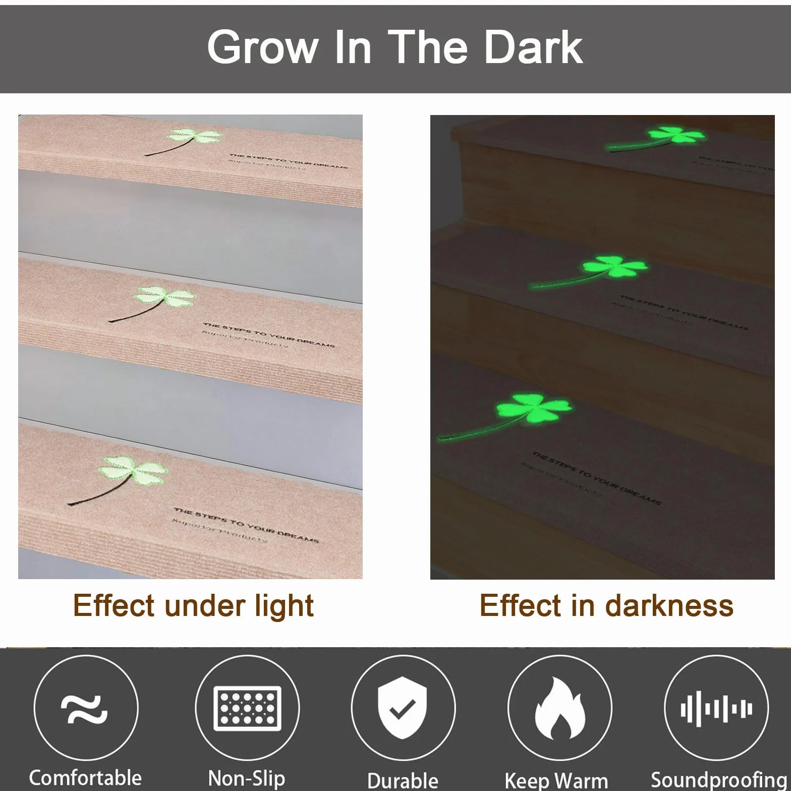 15Pcs Alfombra Antideslizante para escaleras 22 * 55cm, Escalera Alfombra Luminosa para escalones de Madera Alfombra Interior alfombras de Escalera Alfombrillas con Respaldo de Goma,Lavable (Mise)