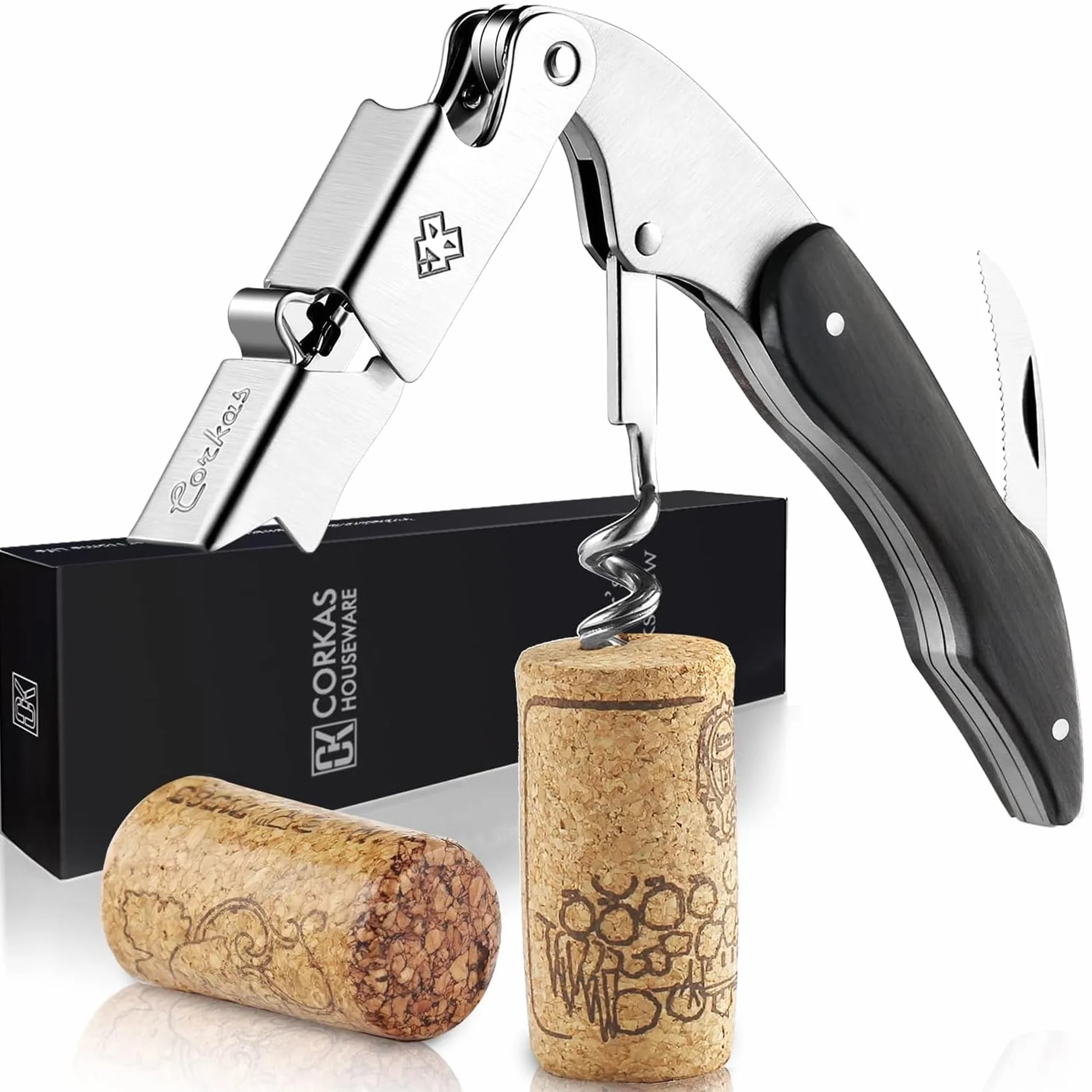 CORKAS Sacacorchos de Camarero Profesional de Acero Inoxidable con Abrebotellas