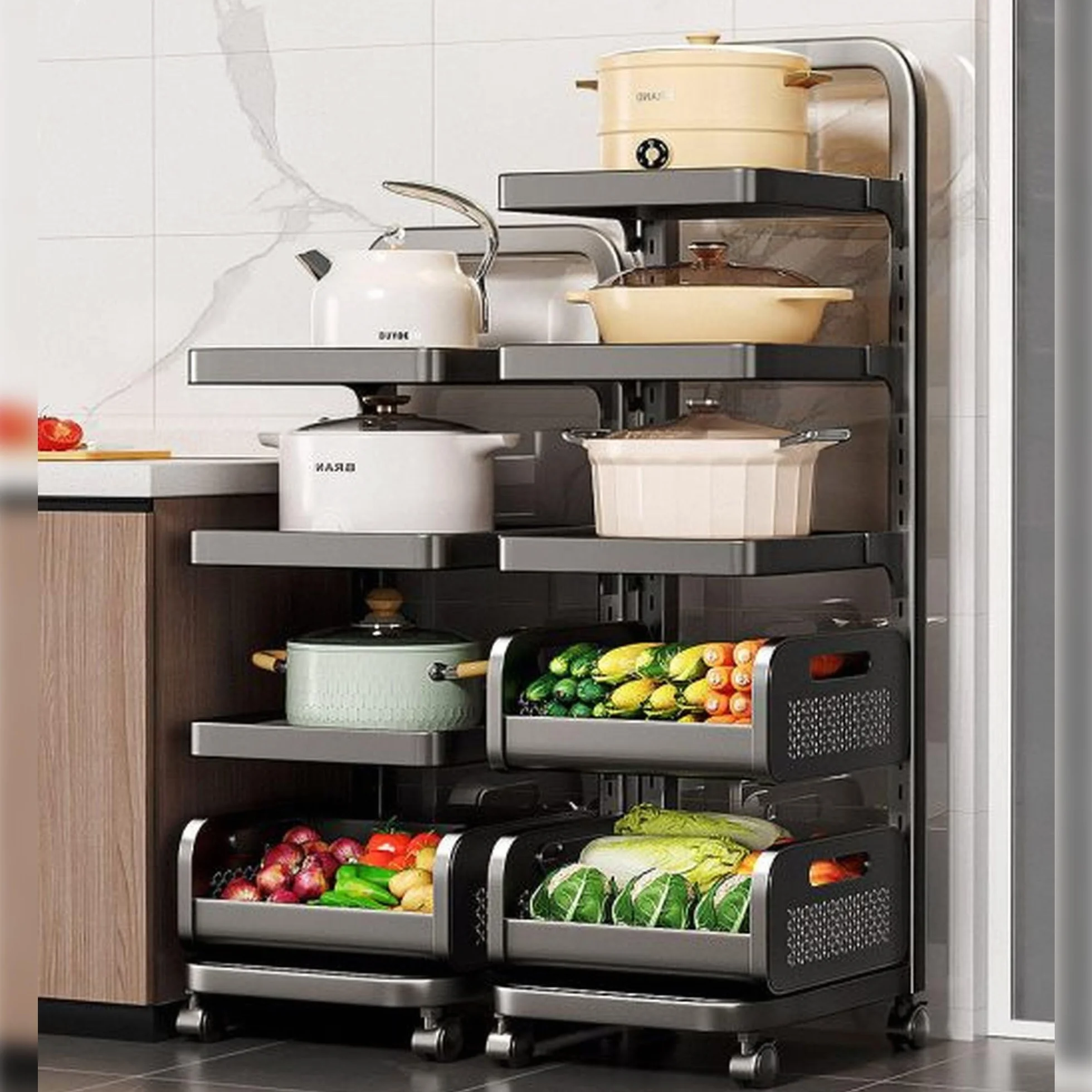 JOYBOS - Carrito de Almacenamiento Ajustable y con Ruedas 5 estantes