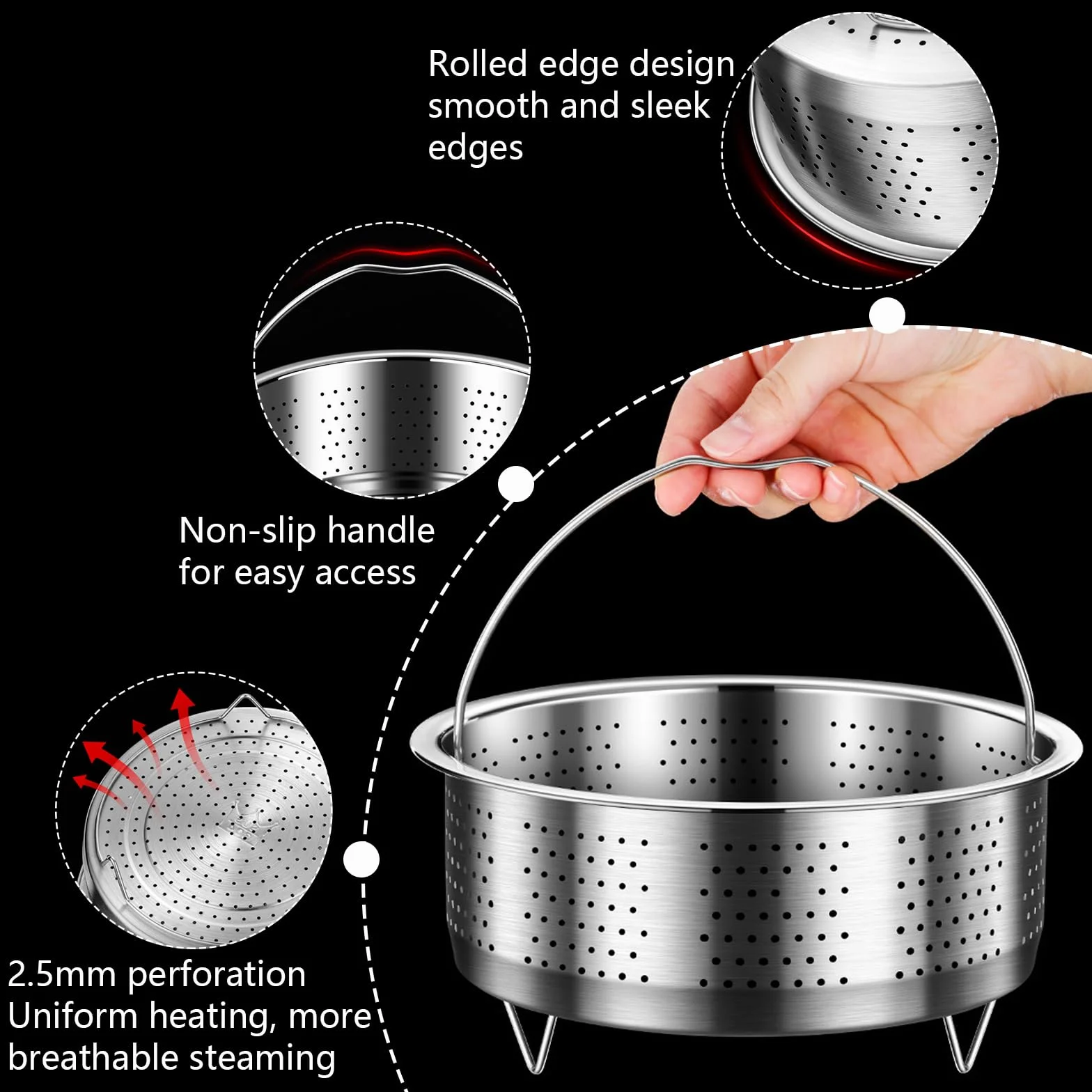Cesta para cocinar al vapor de acero inoxidable para ollas, verduras y arroz